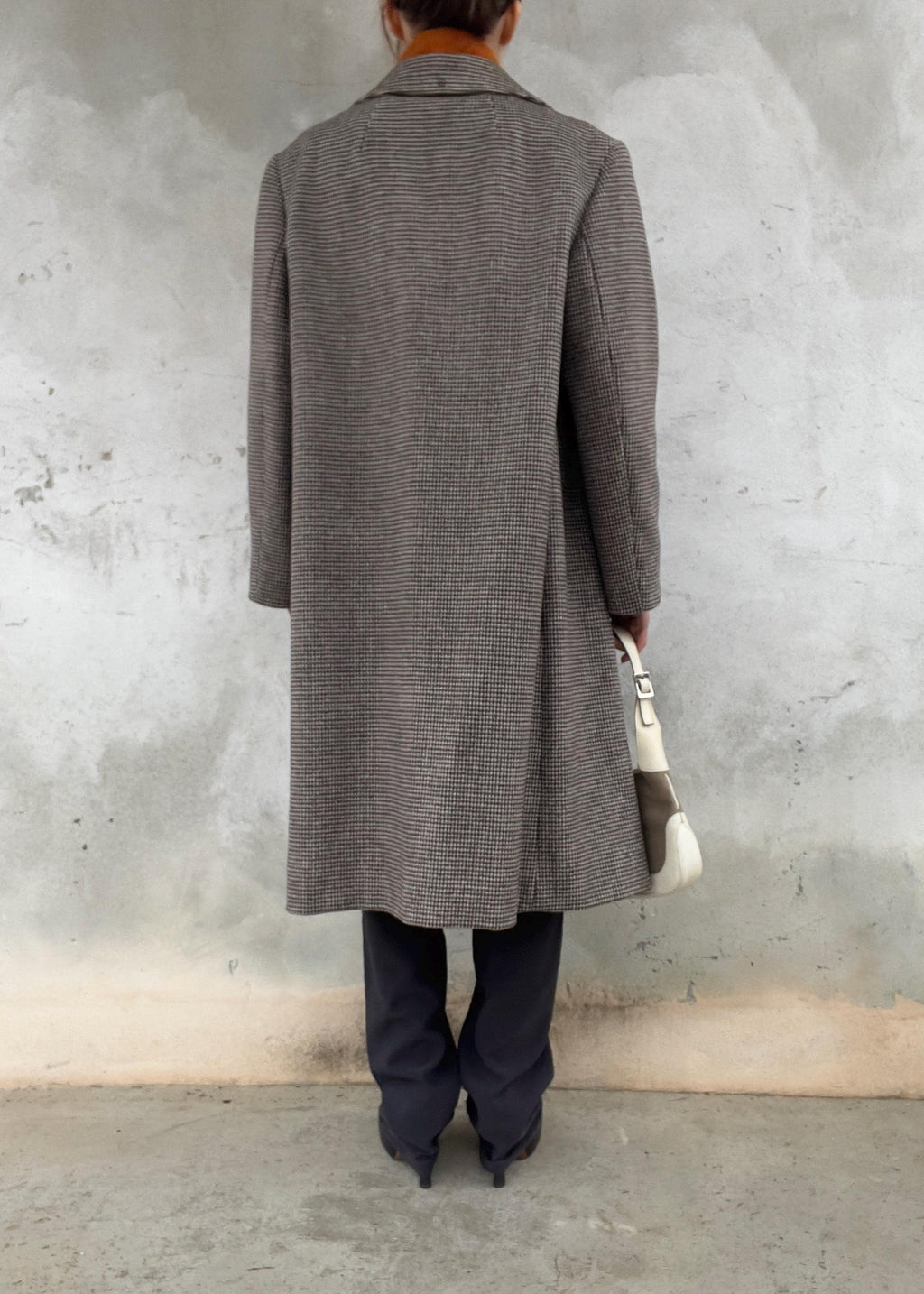 Cappotto Vintage Pied-de-Poule Marrone in Lana