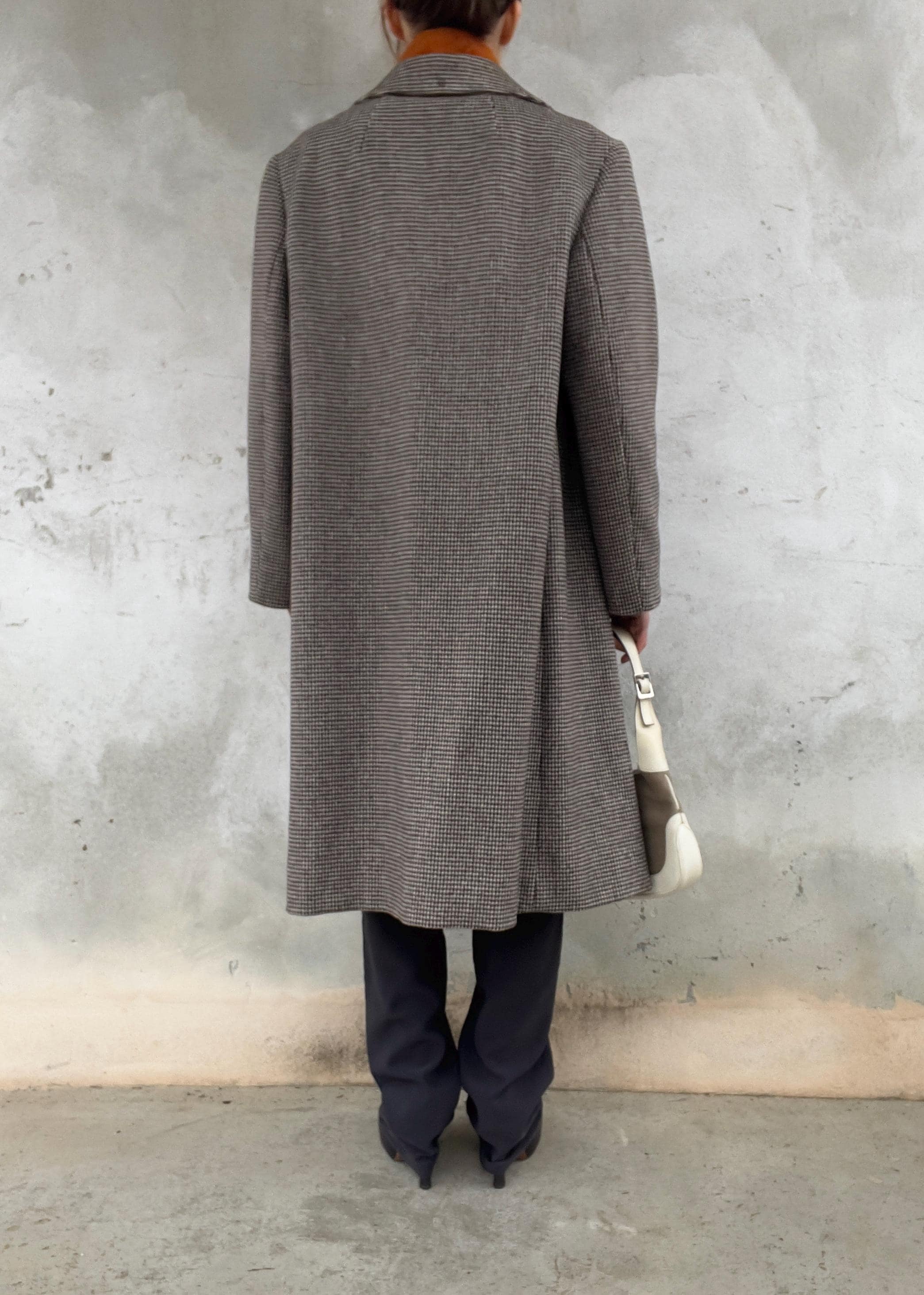Cappotto Vintage Pied-de-Poule Marrone in Lana