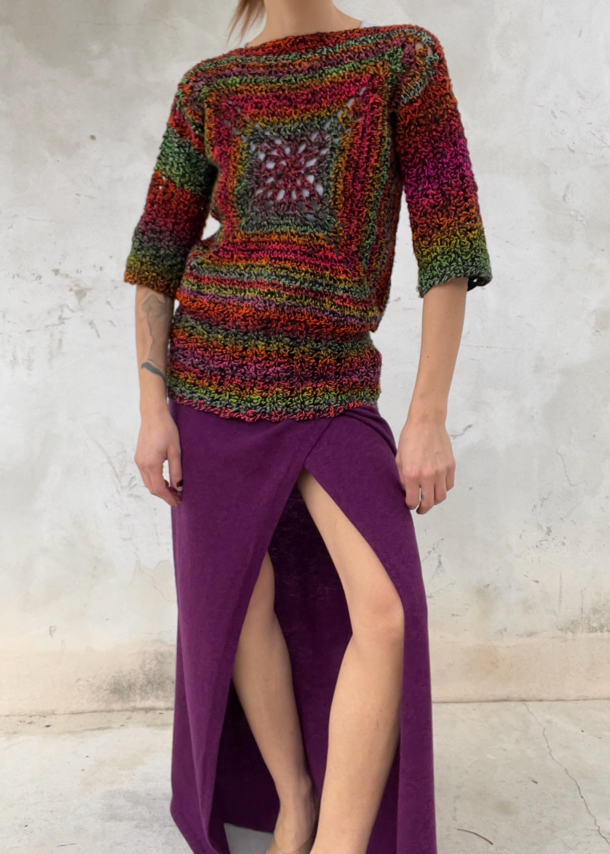 Top stile crochet vintage multicolore