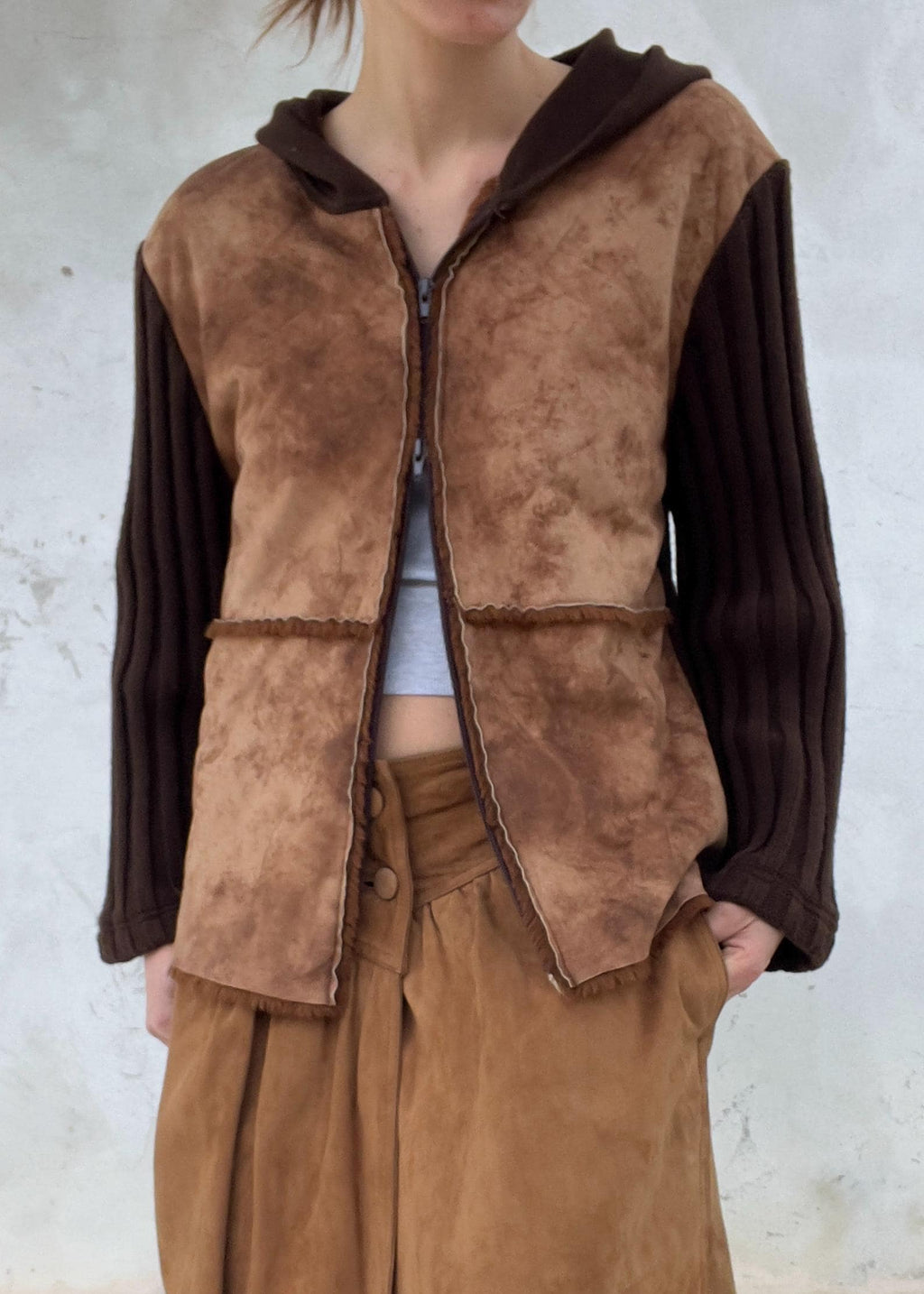Giacca mix maglia e montone finto