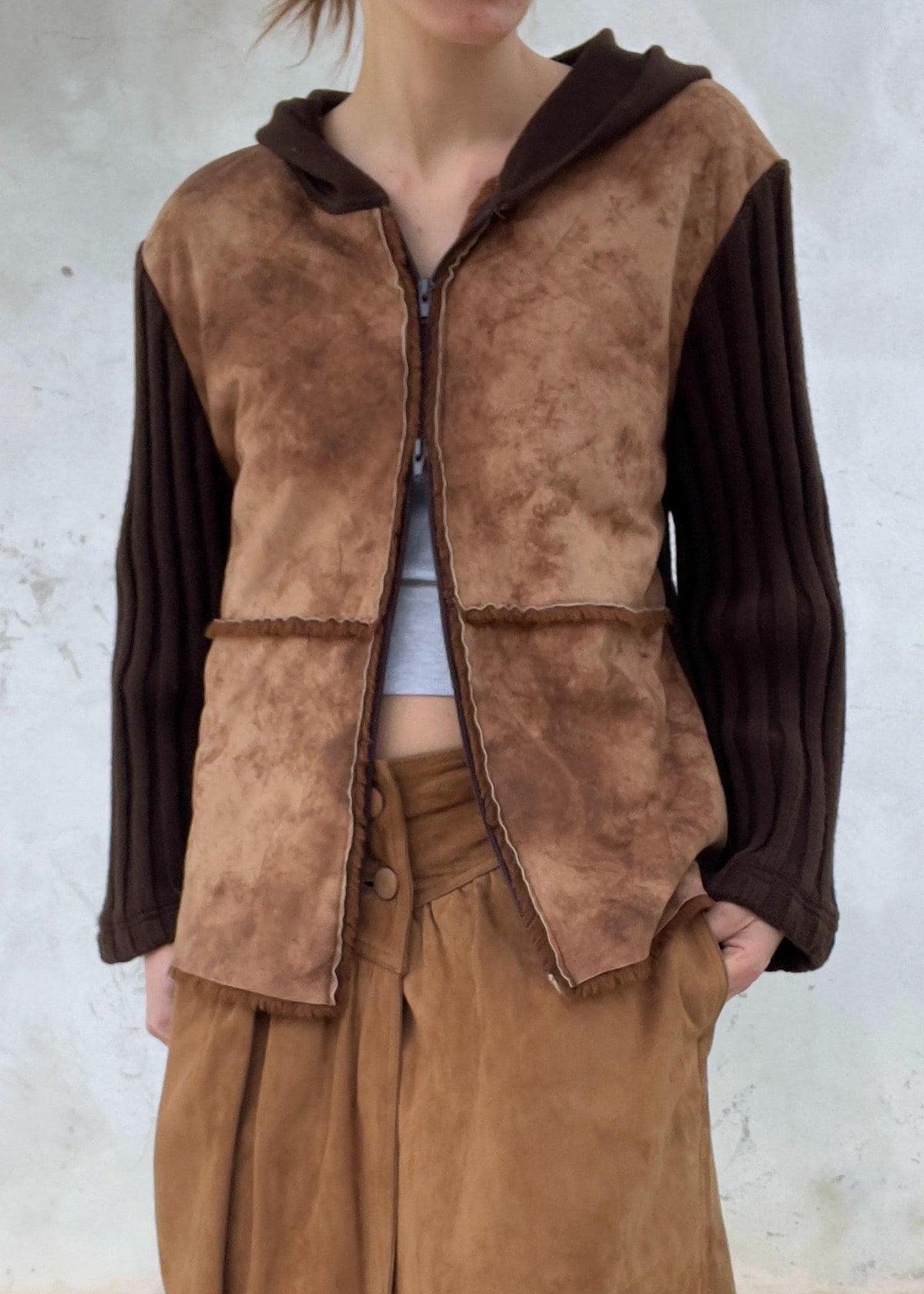 Giacca mix maglia e montone finto