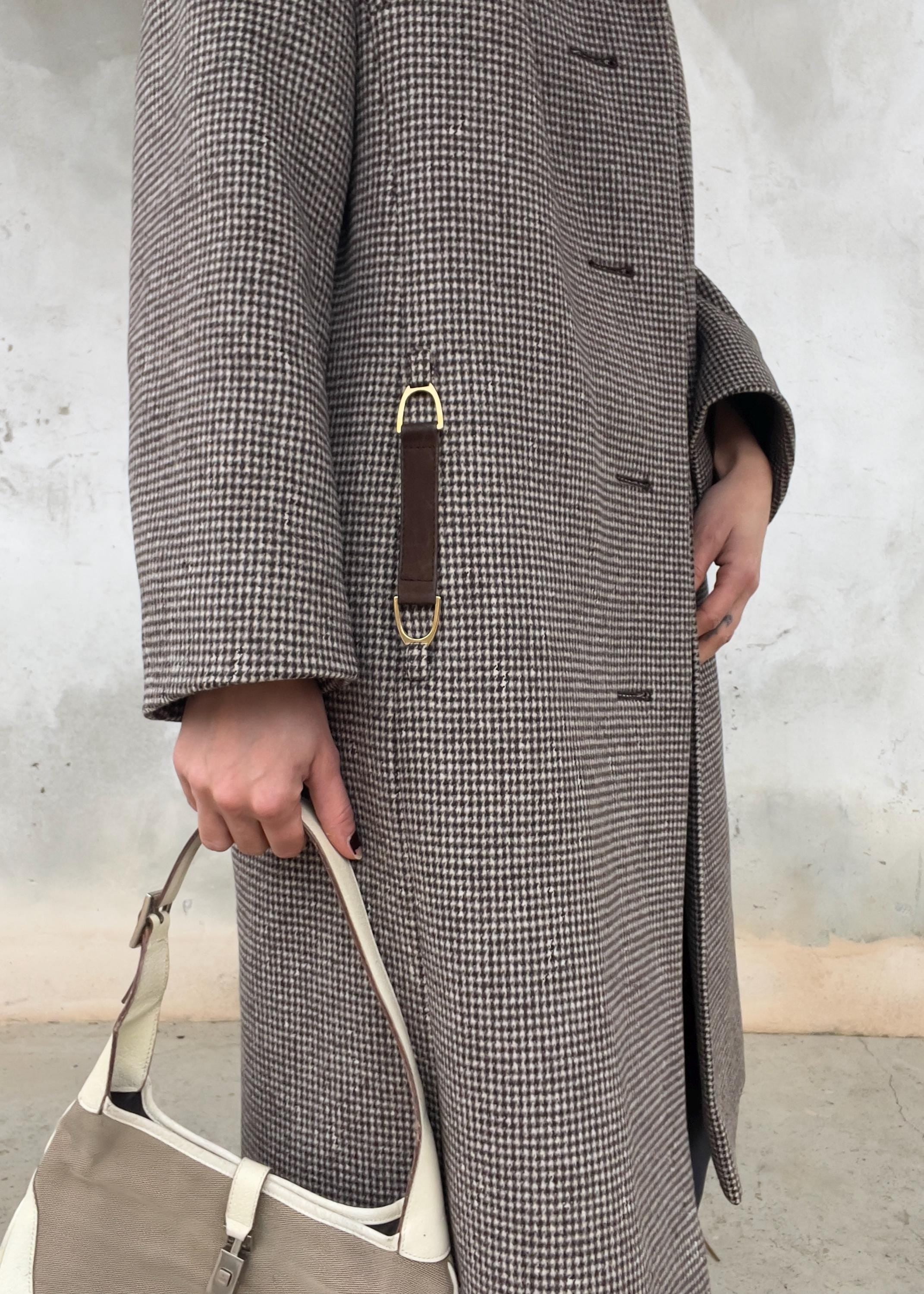 Cappotto Vintage Pied-de-Poule Marrone in Lana