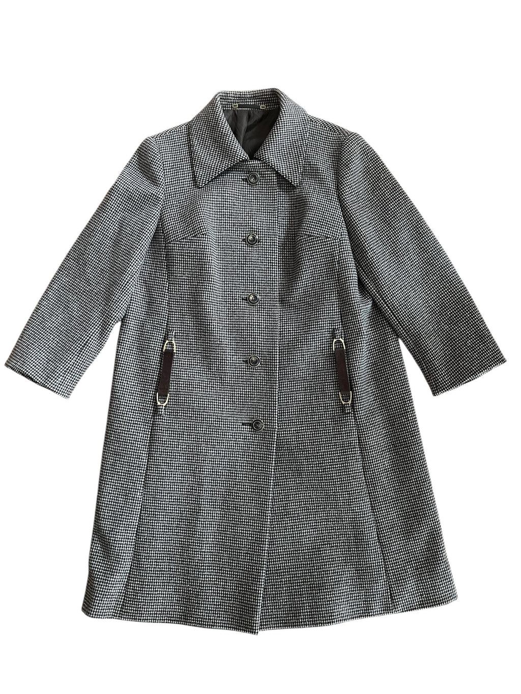 Cappotto Vintage Pied-de-Poule Marrone in Lana