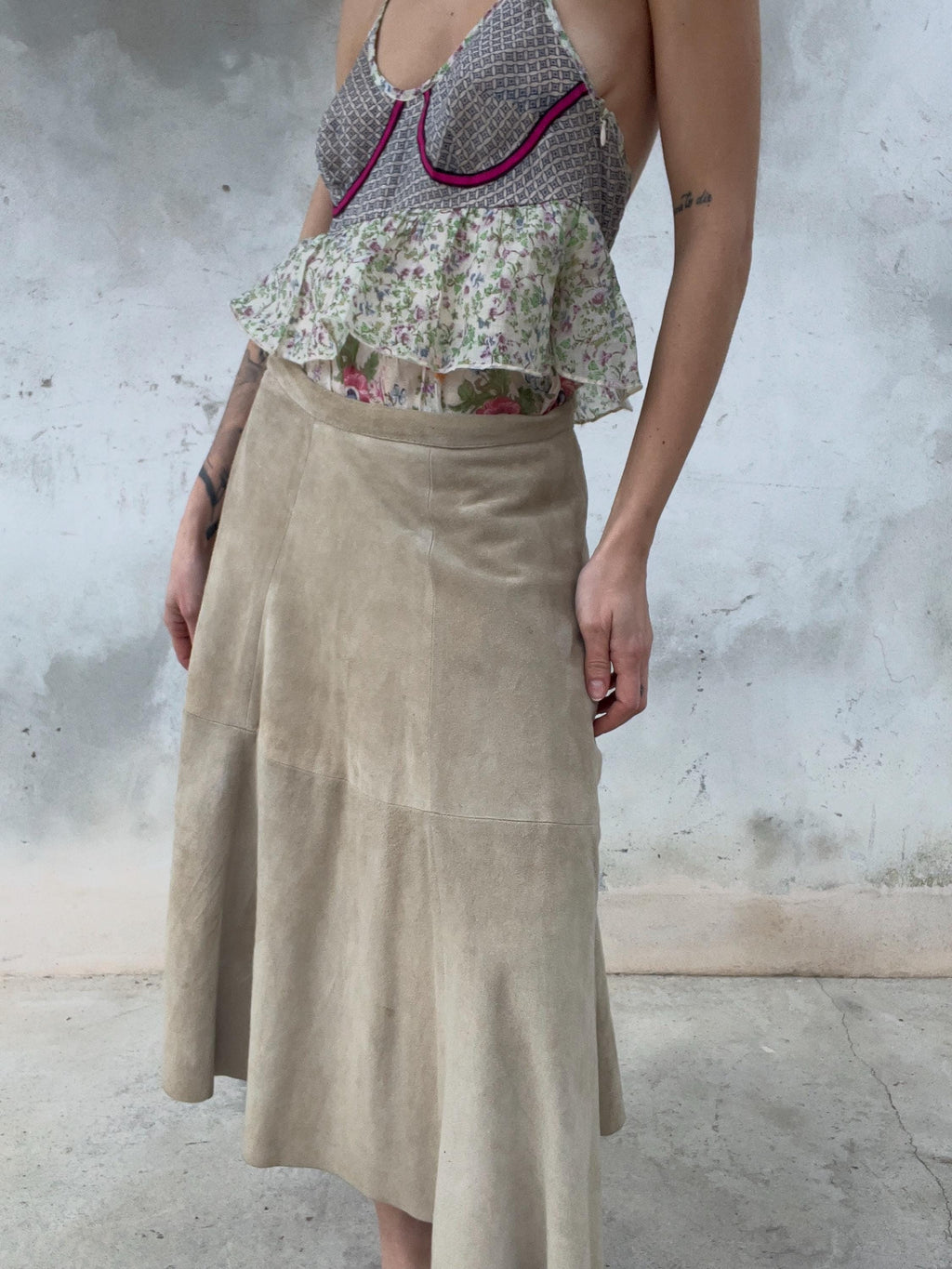 Gonna a ruota in suede vintage
