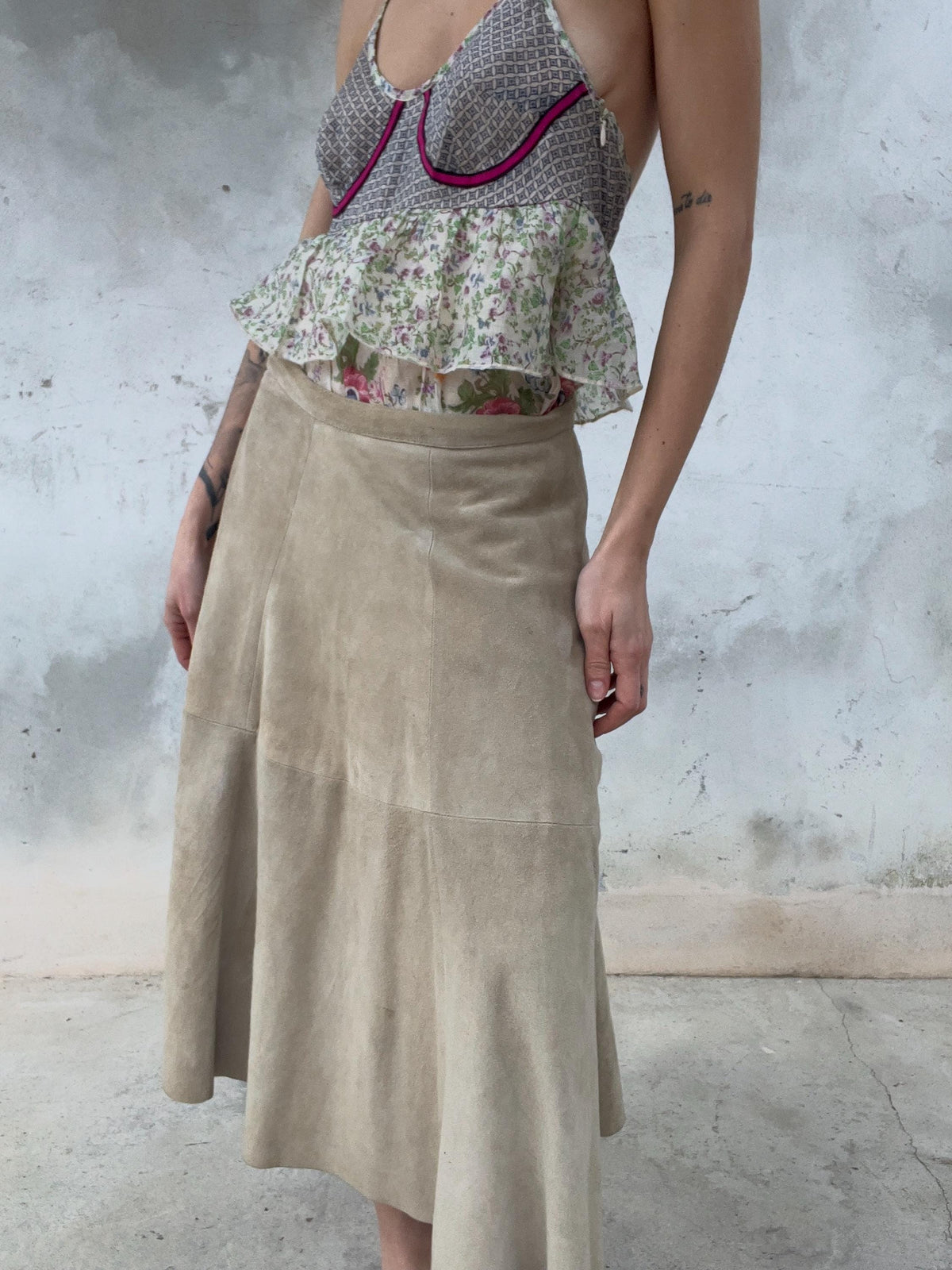 Gonna a ruota in suede vintage
