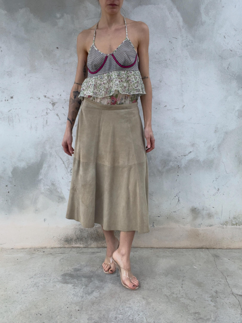 Gonna a ruota in suede vintage
