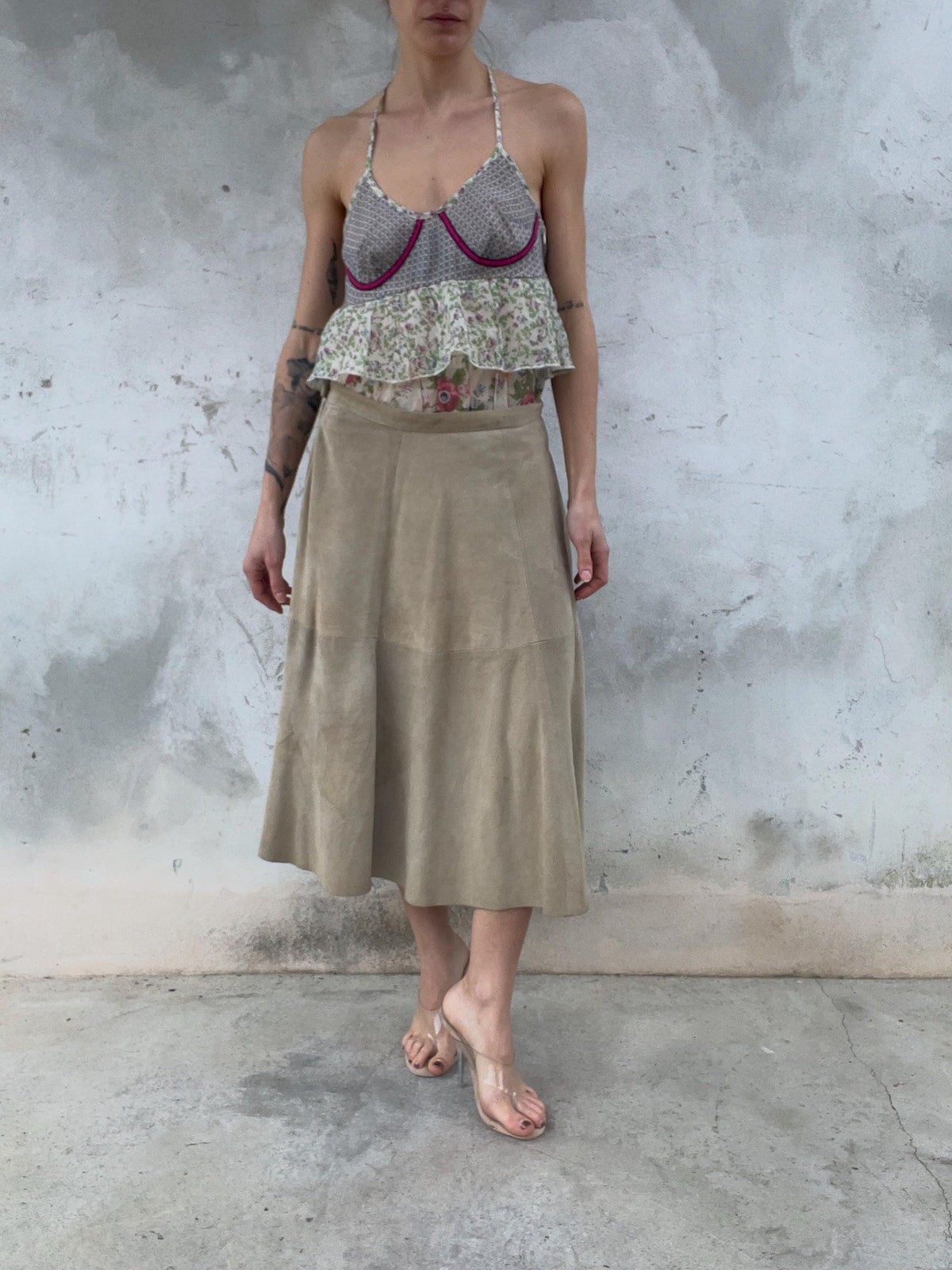 Gonna a ruota in suede vintage