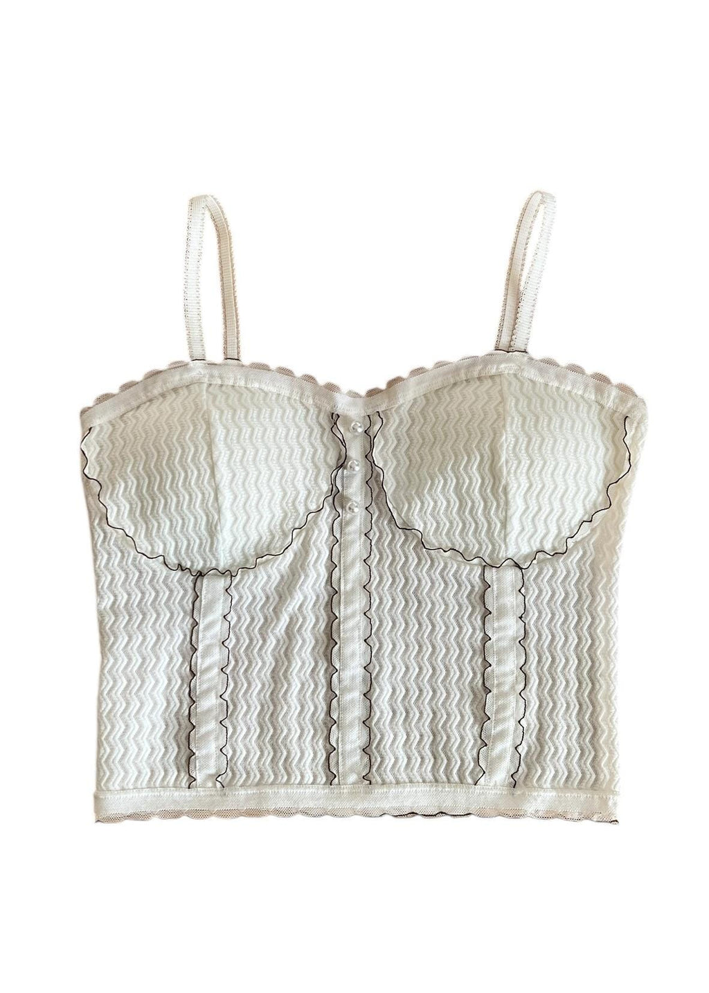 Top corto bianco con bottoni perlati