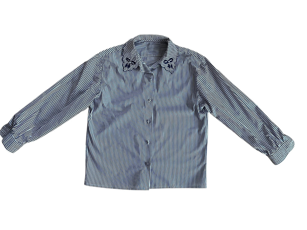 Camicia a righe con colletto ricamato