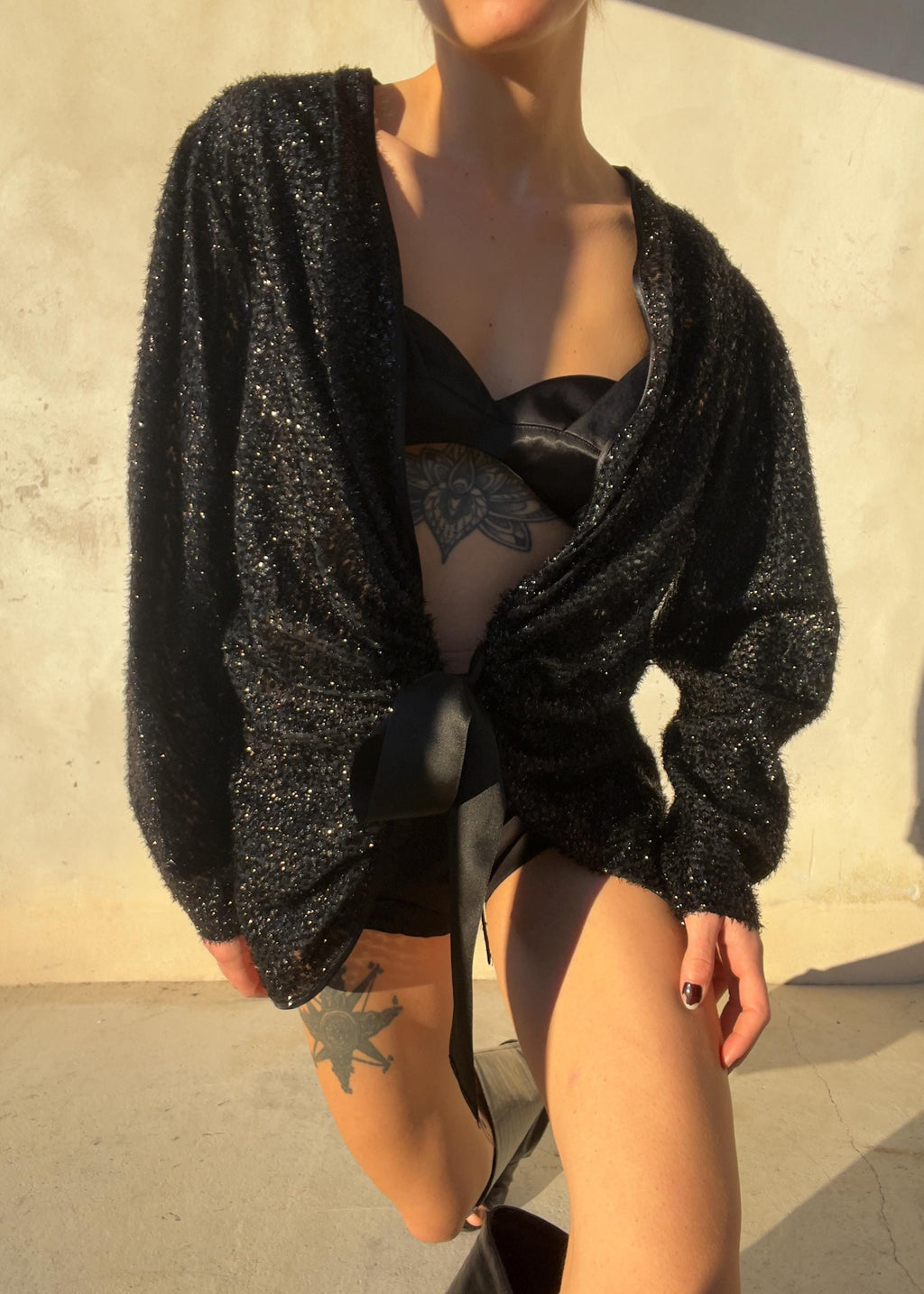 Cardigan lurex con fiocco vintage