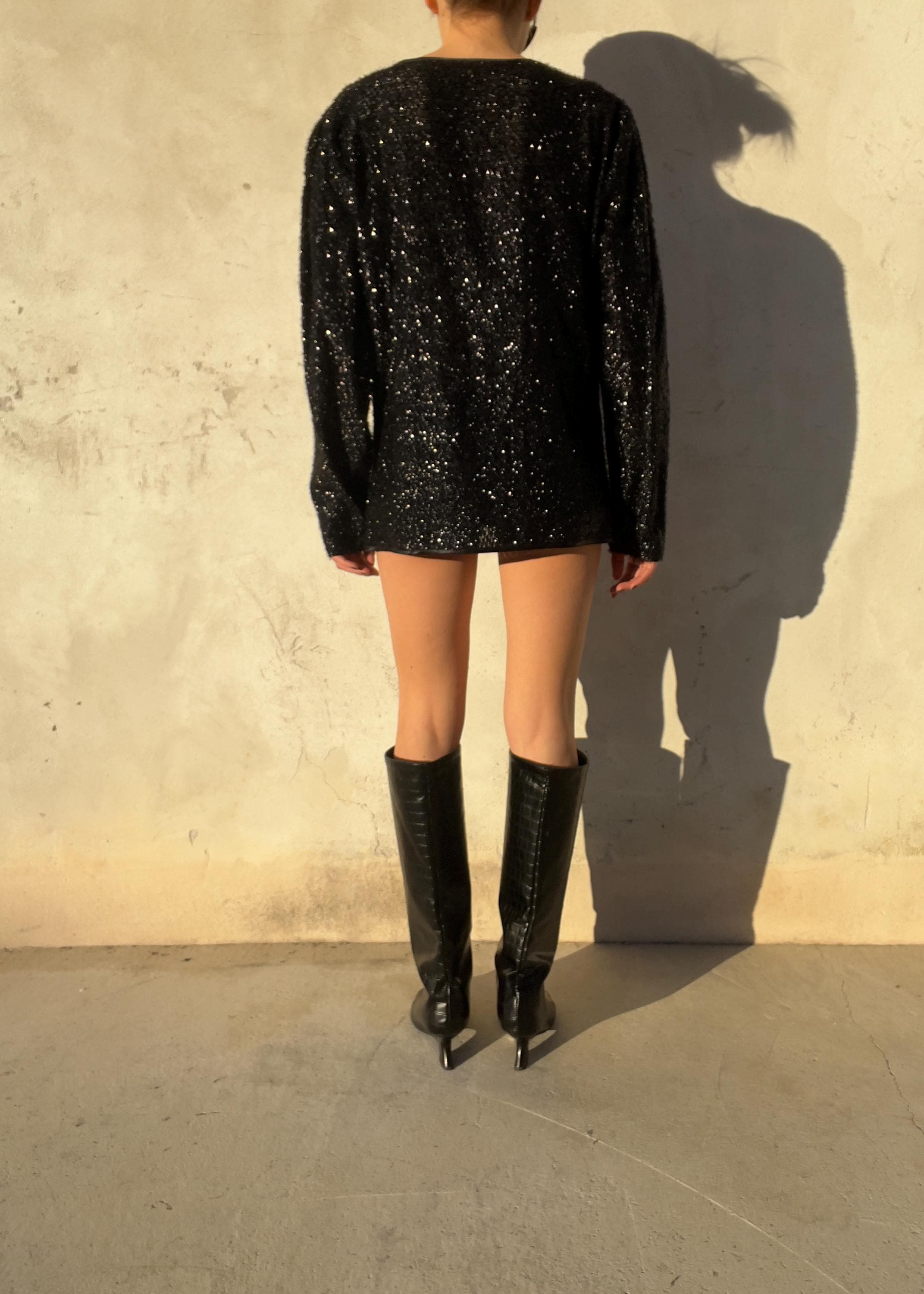 Cardigan lurex con fiocco vintage