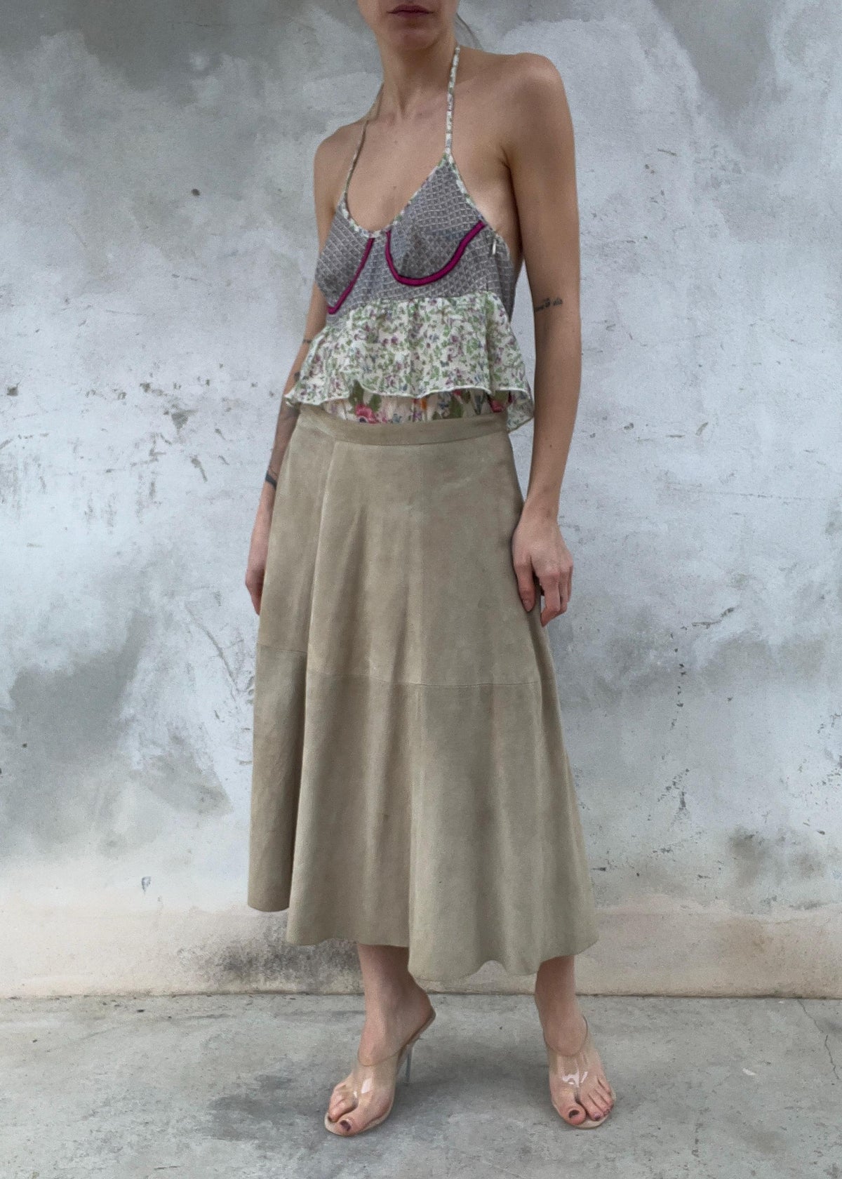 Gonna a ruota in suede vintage