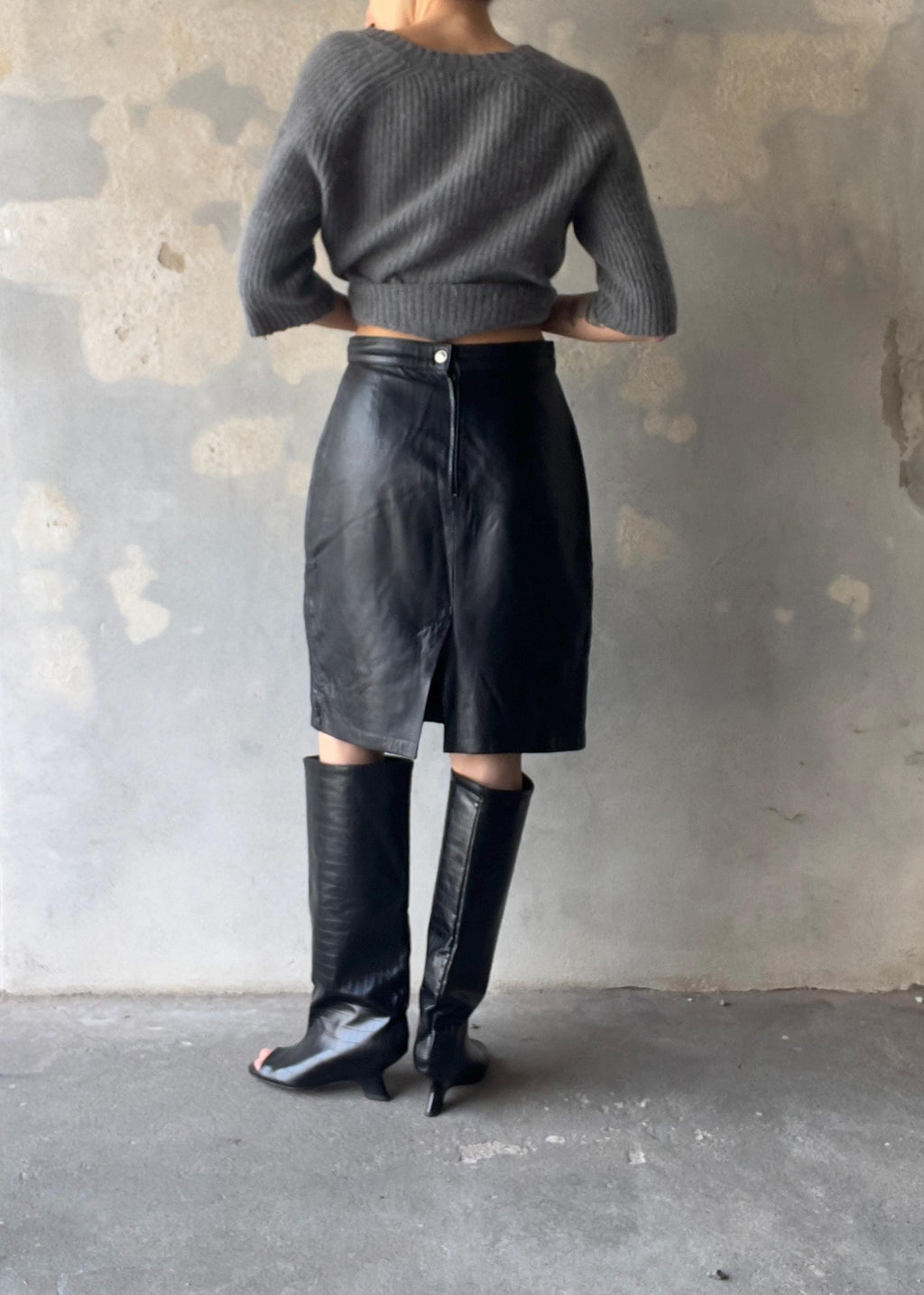 Gonna vintage di pelle vera nera