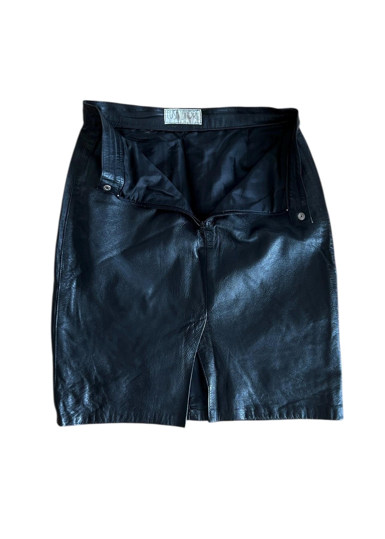 Gonna vintage di pelle vera nera