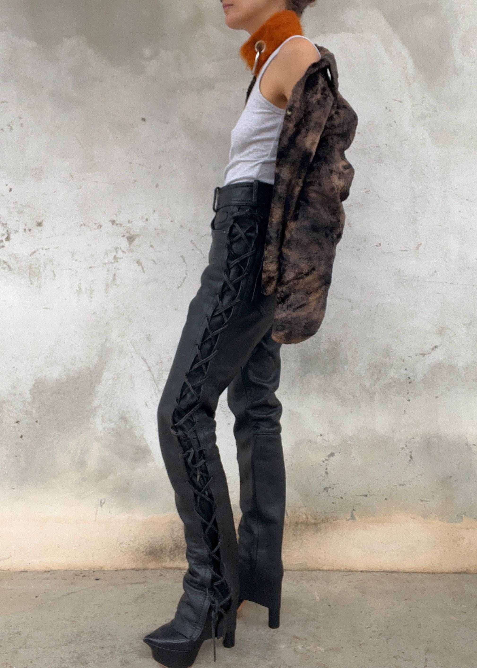 Pantaloni in pelle Motor Bike con lacci