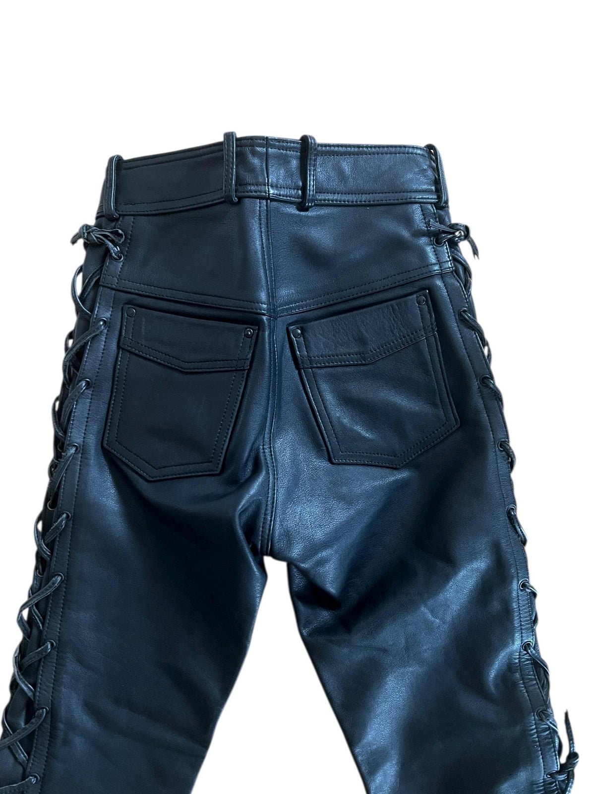Pantaloni in pelle Motor Bike con lacci