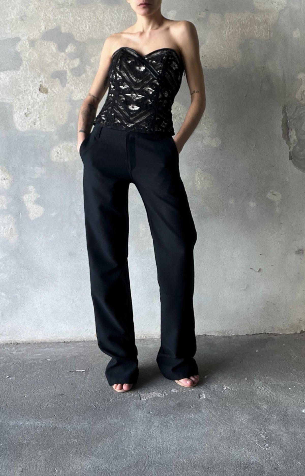 Pantaloni vintage neri gamba dritta
