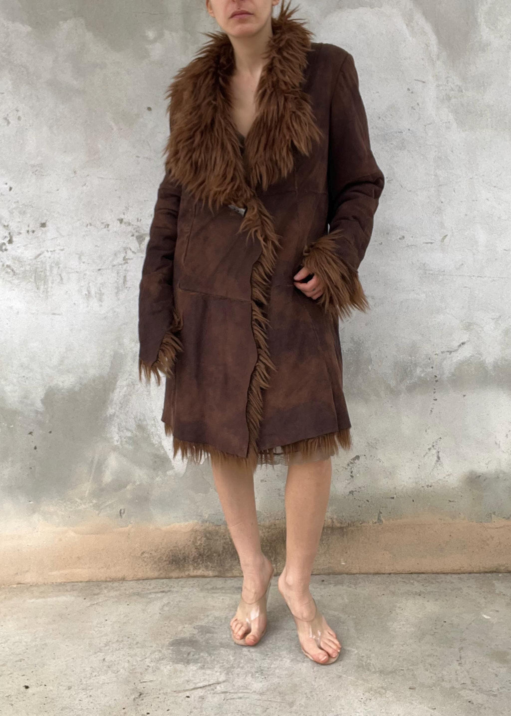 Cappotto finta pelliccia anni '90 marrone