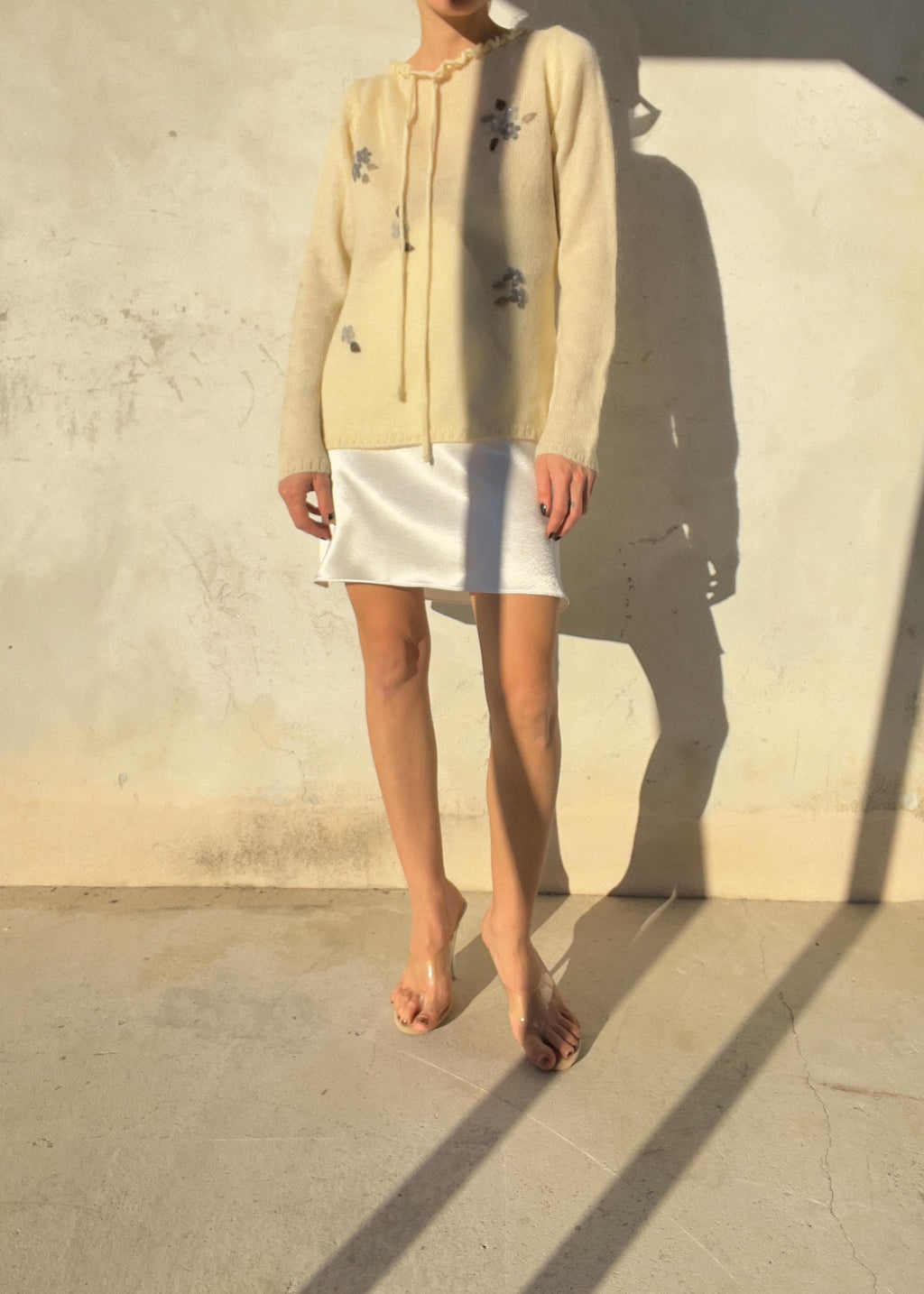 Maglione vintage panna ricamato