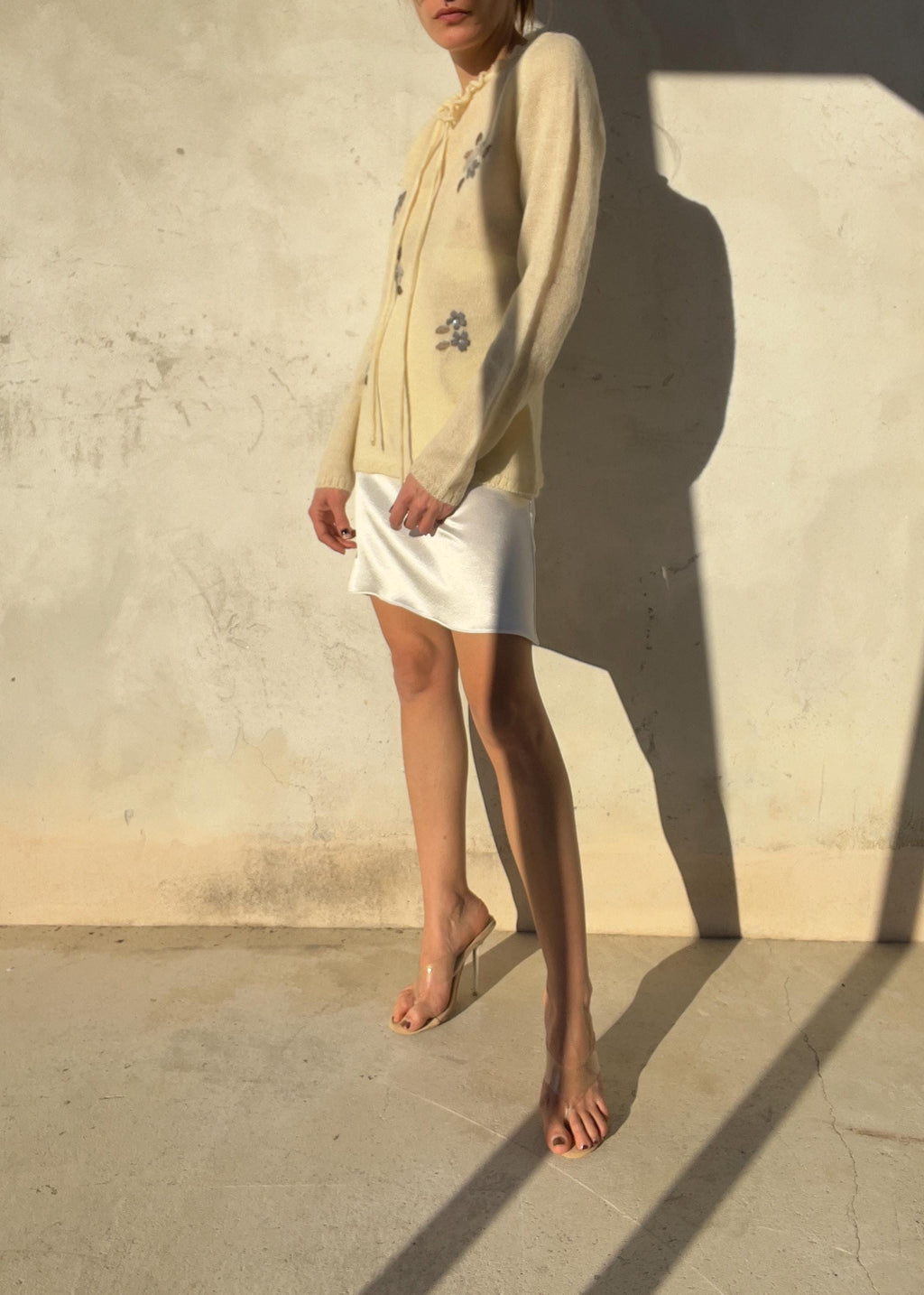 Maglione vintage panna ricamato