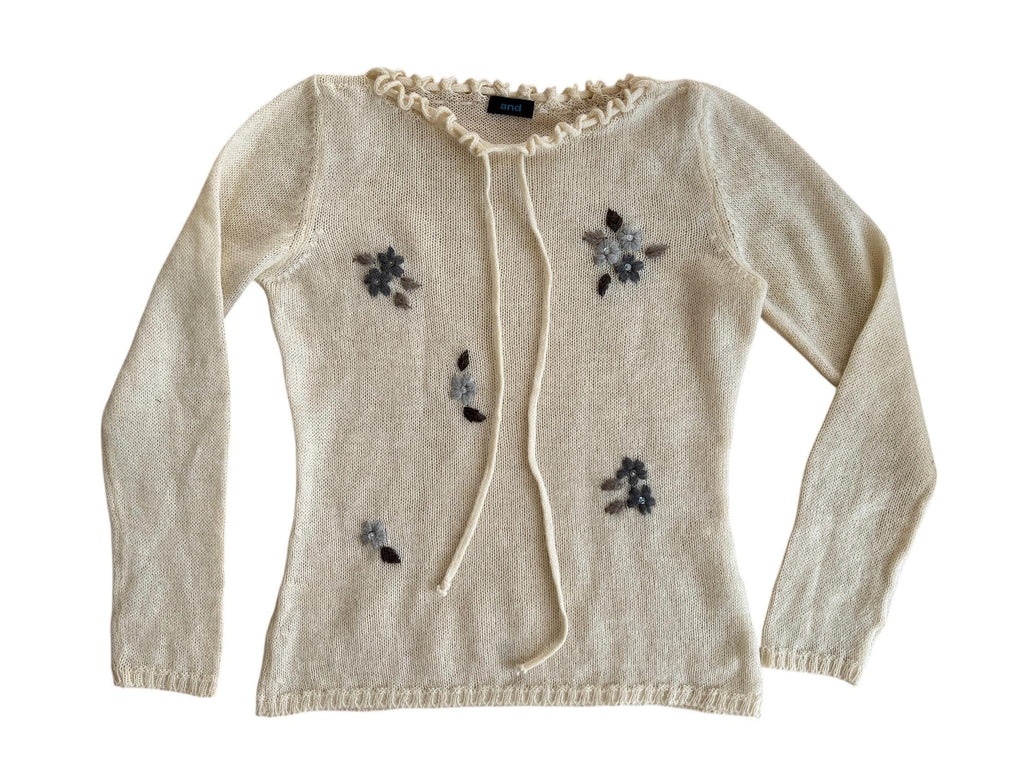 Maglione vintage panna ricamato