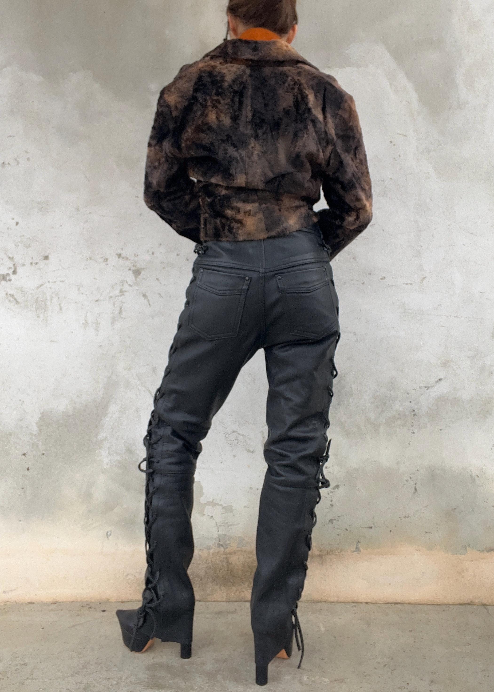 Pantaloni in pelle Motor Bike con lacci
