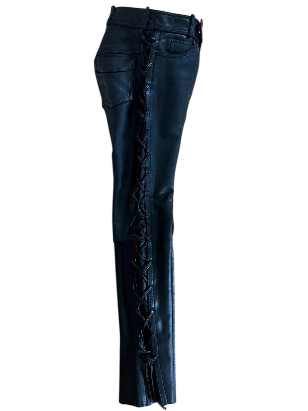 Pantaloni in pelle Motor Bike con lacci