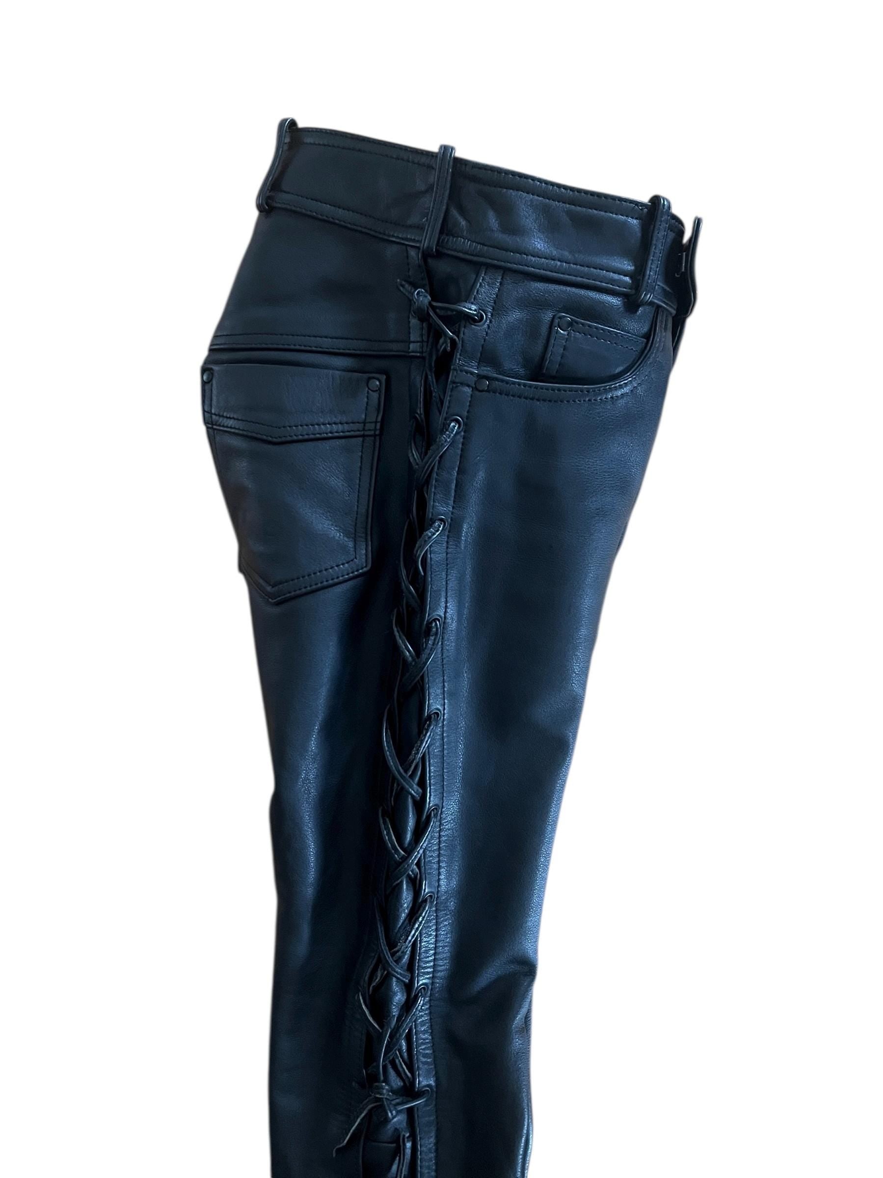 Pantaloni in pelle Motor Bike con lacci