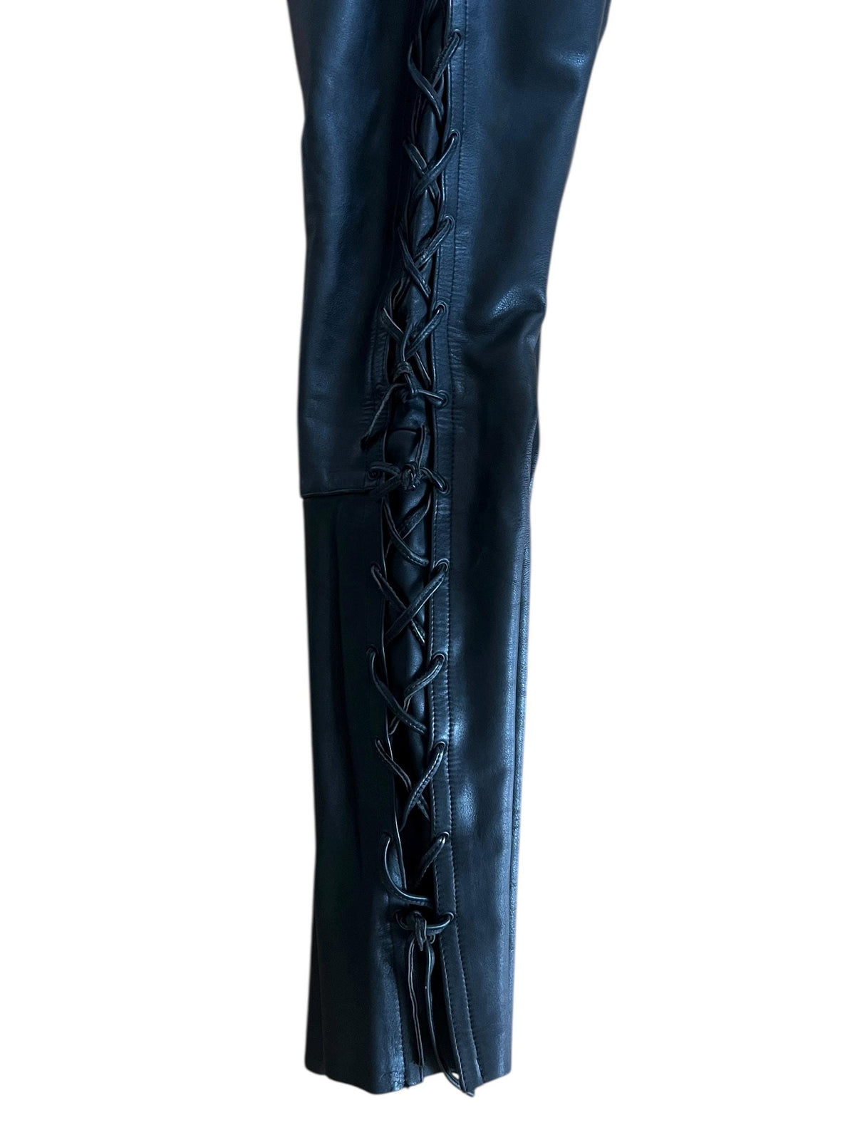 Pantaloni in pelle Motor Bike con lacci
