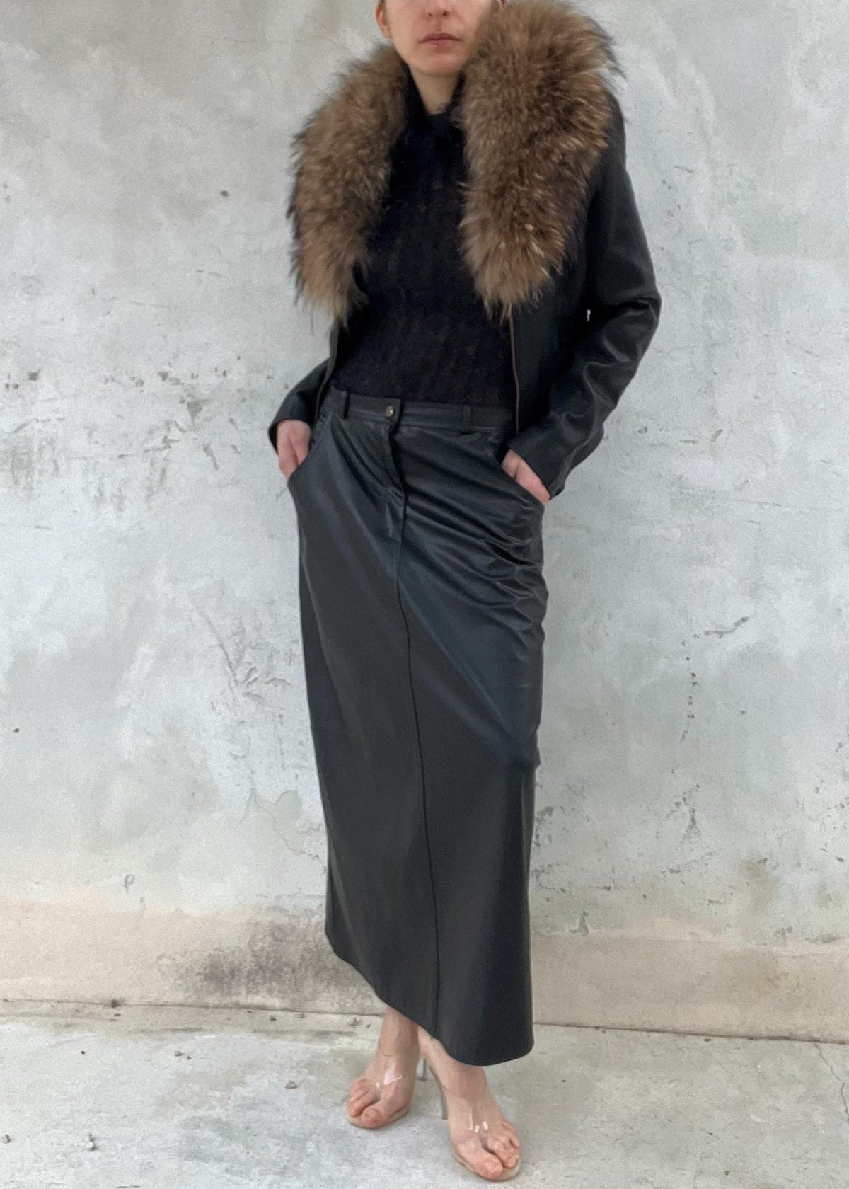 Gonna Lunga Vintage in Eco Pelle Nera