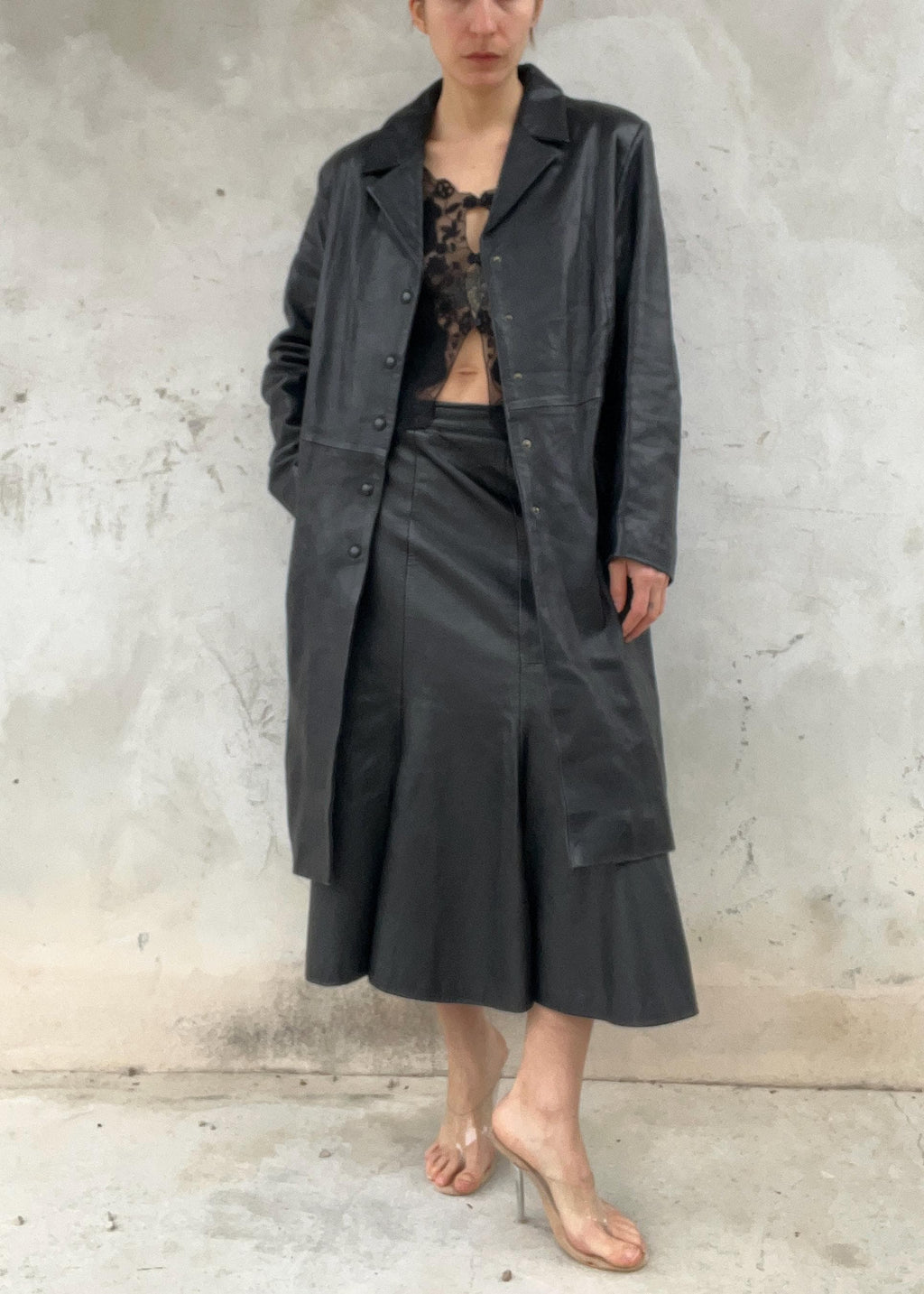 Trench Vintage in Pelle Nera Anni '90