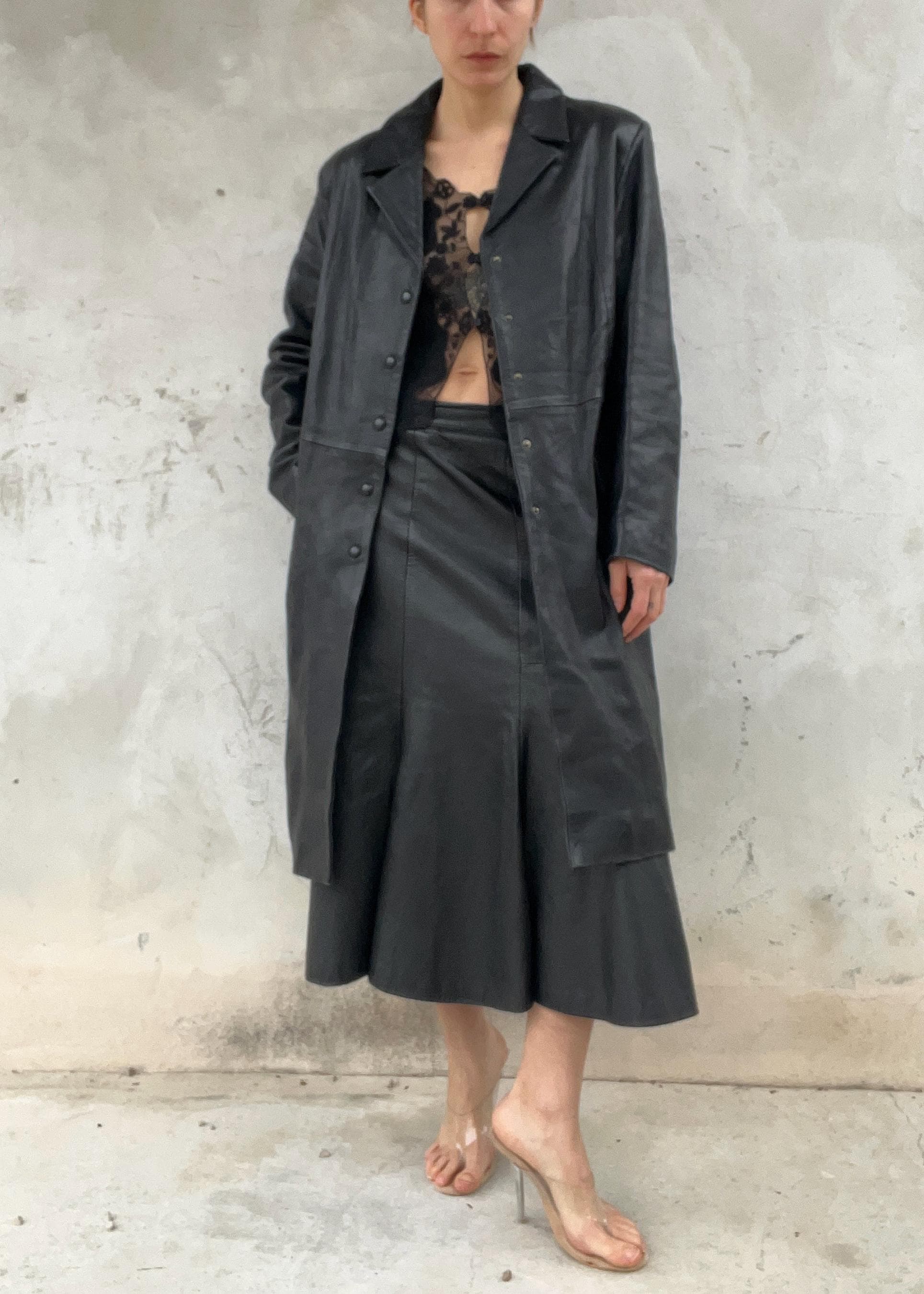 Trench Vintage in Pelle Nera Anni '90