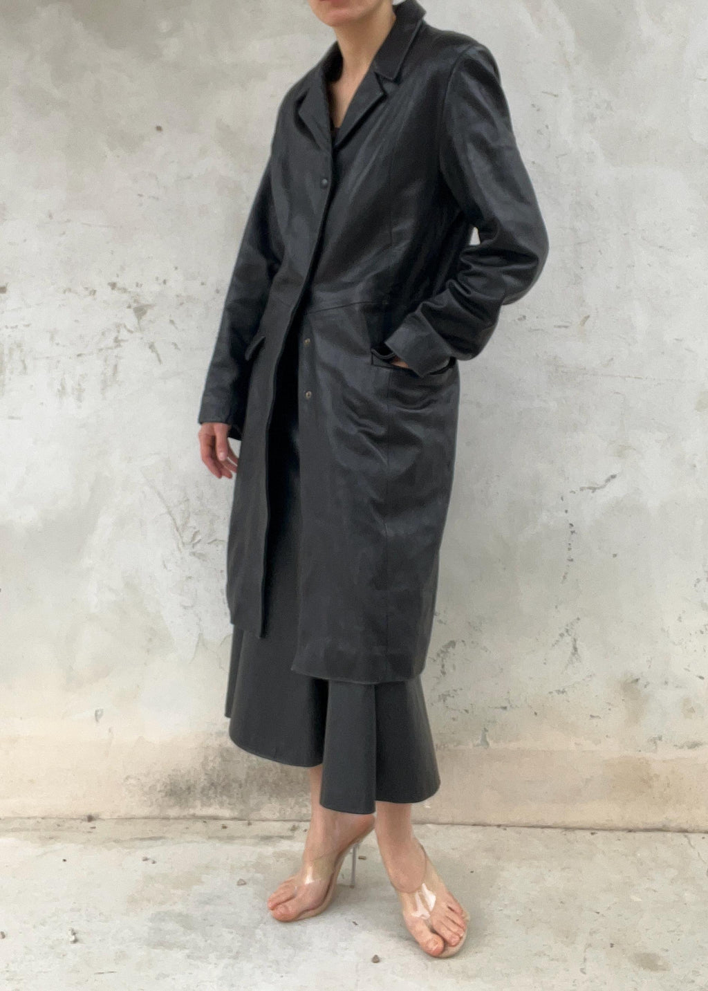 Trench Vintage in Pelle Nera Anni '90