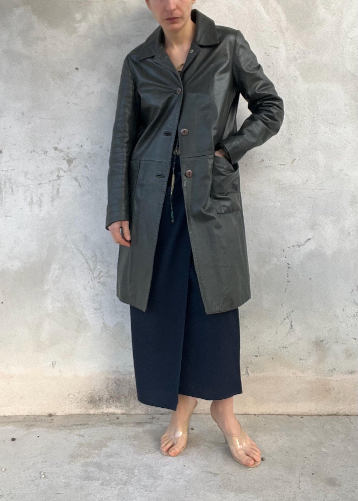 Trench Vintage in Pelle Verde Scuro