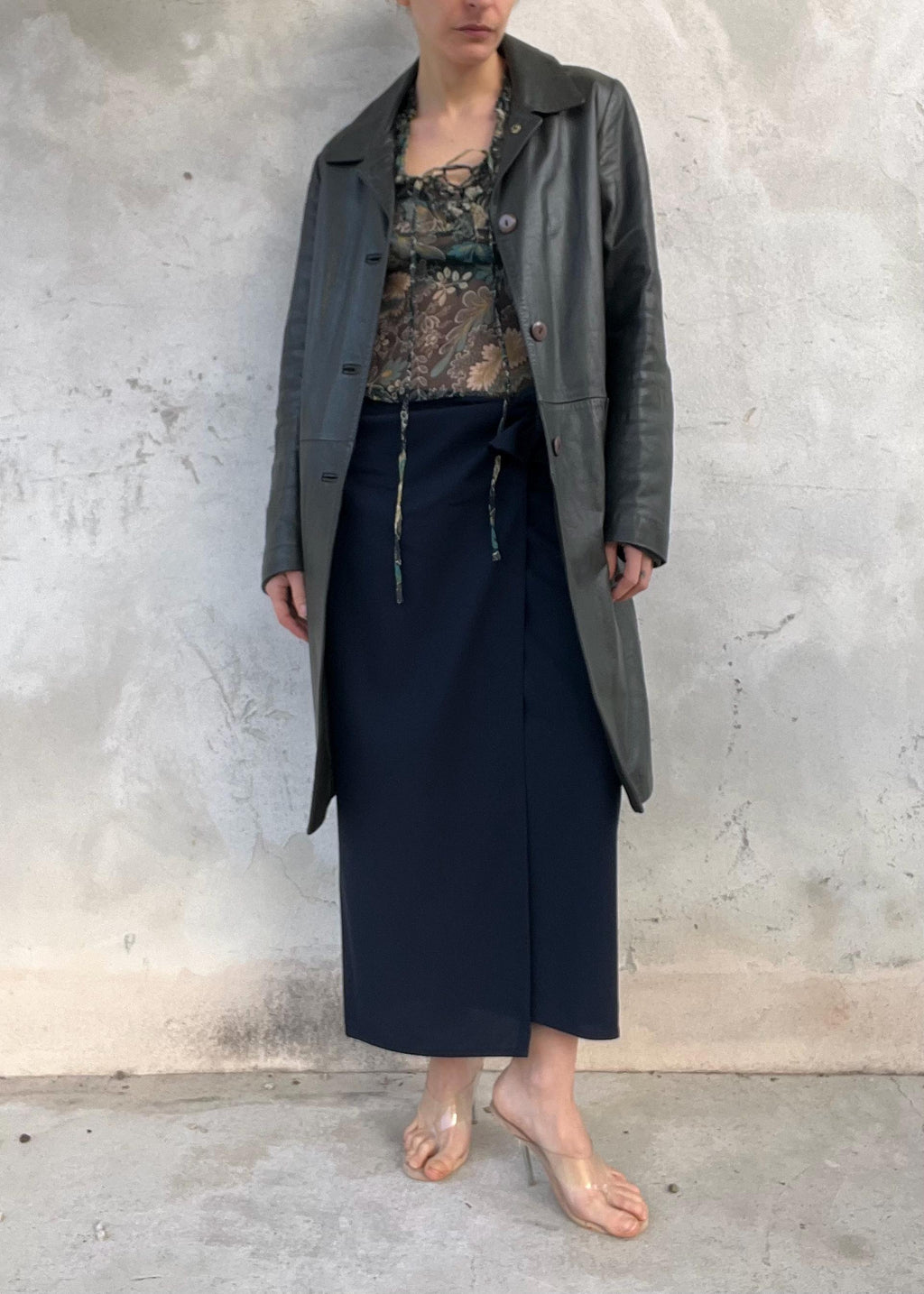 Trench Vintage in Pelle Verde Scuro