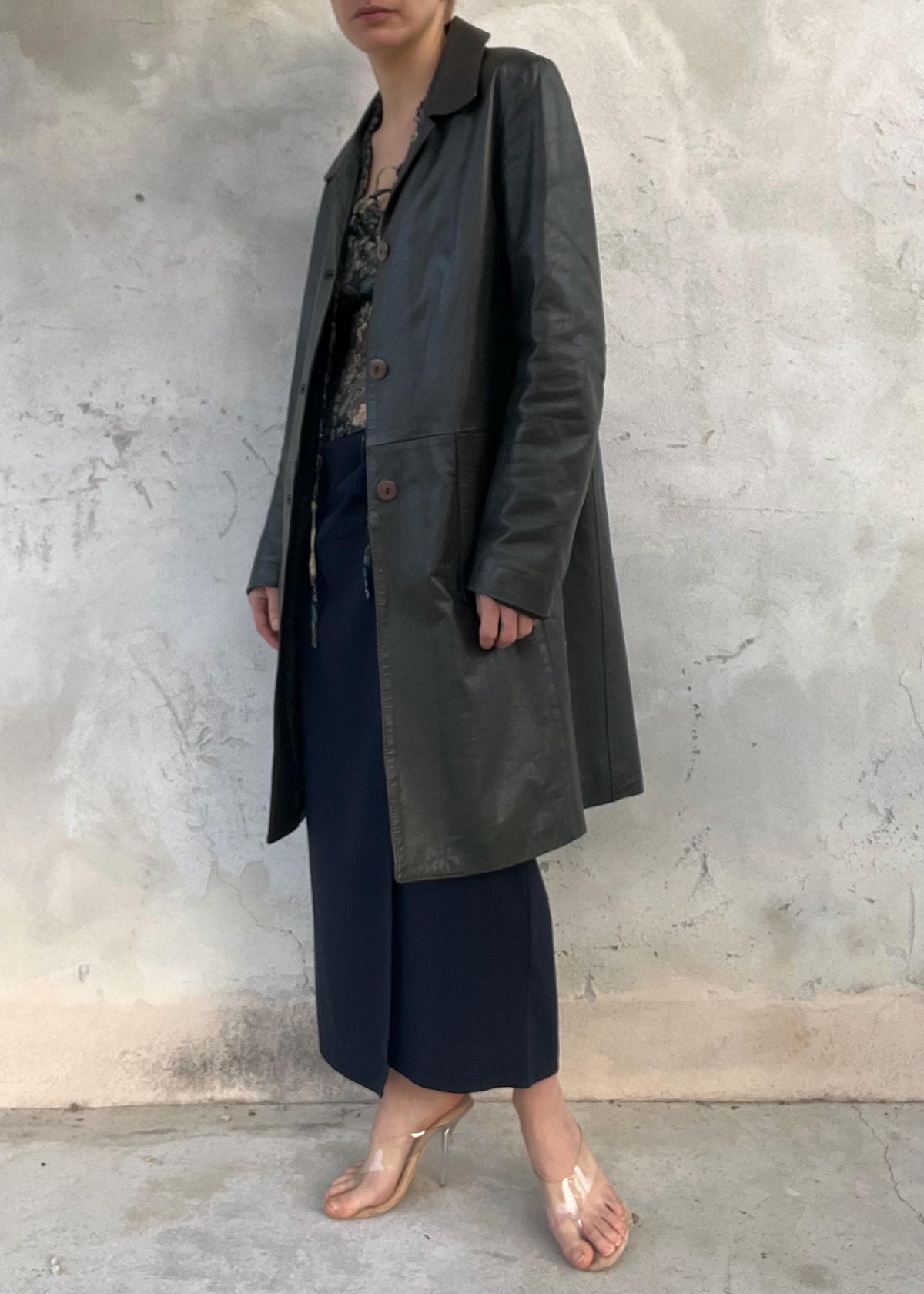 Trench Vintage in Pelle Verde Scuro