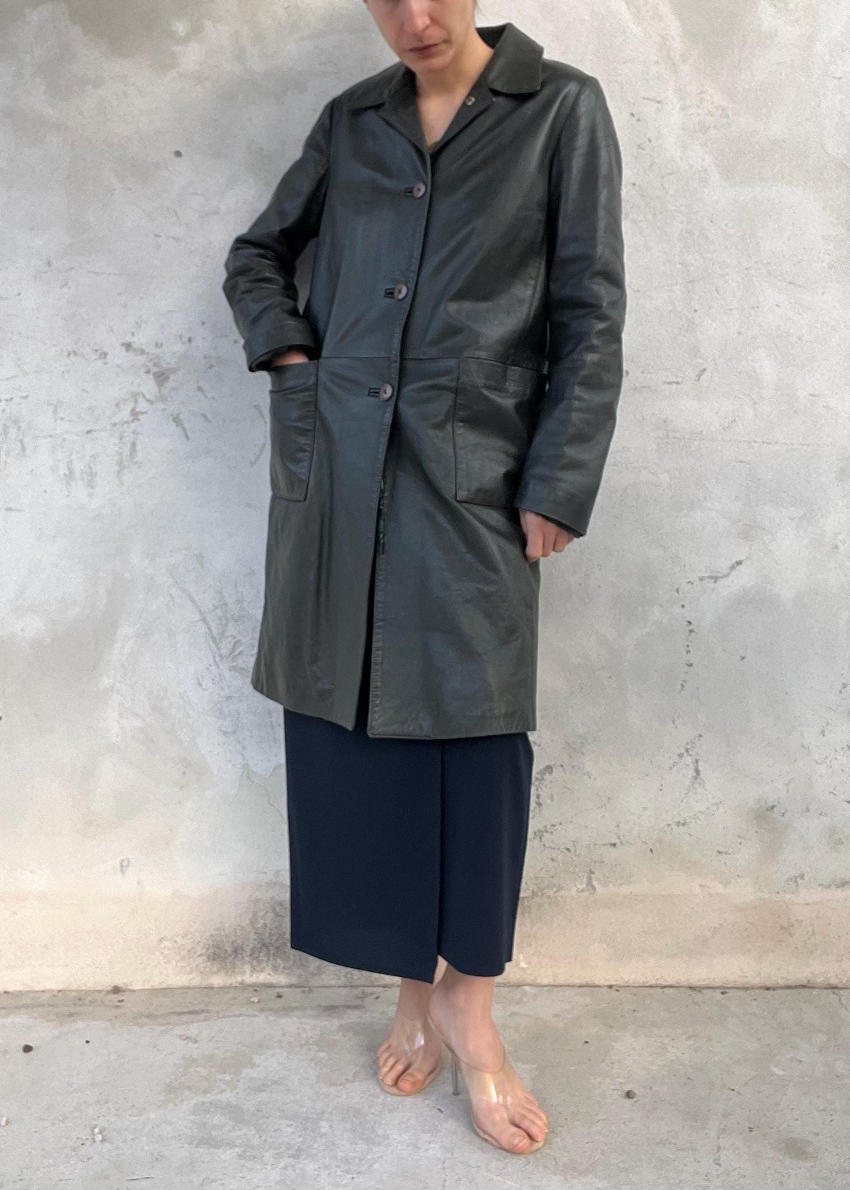 Trench Vintage in Pelle Verde Scuro