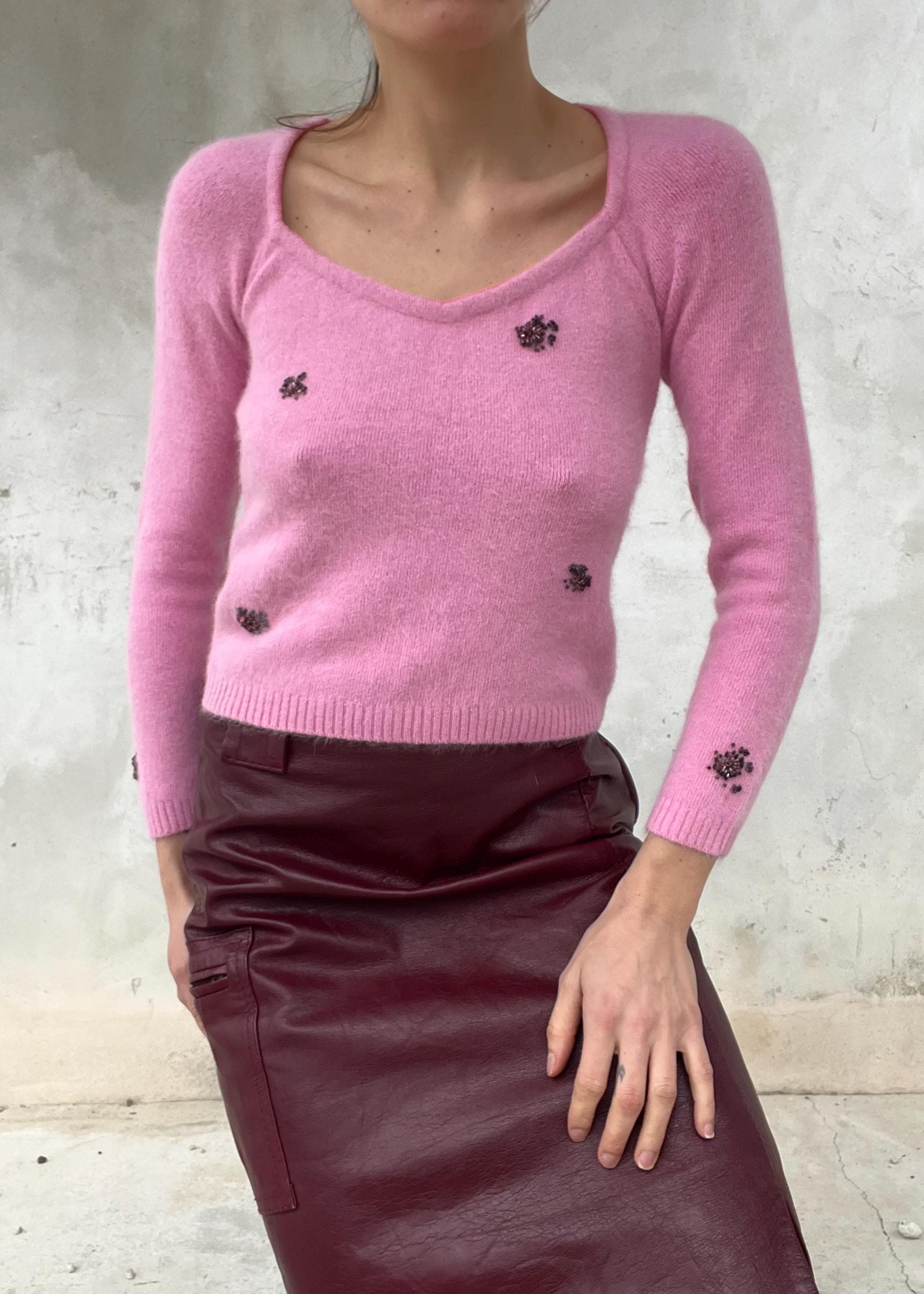 Maglioncino vintage Celine B in angora rosa
