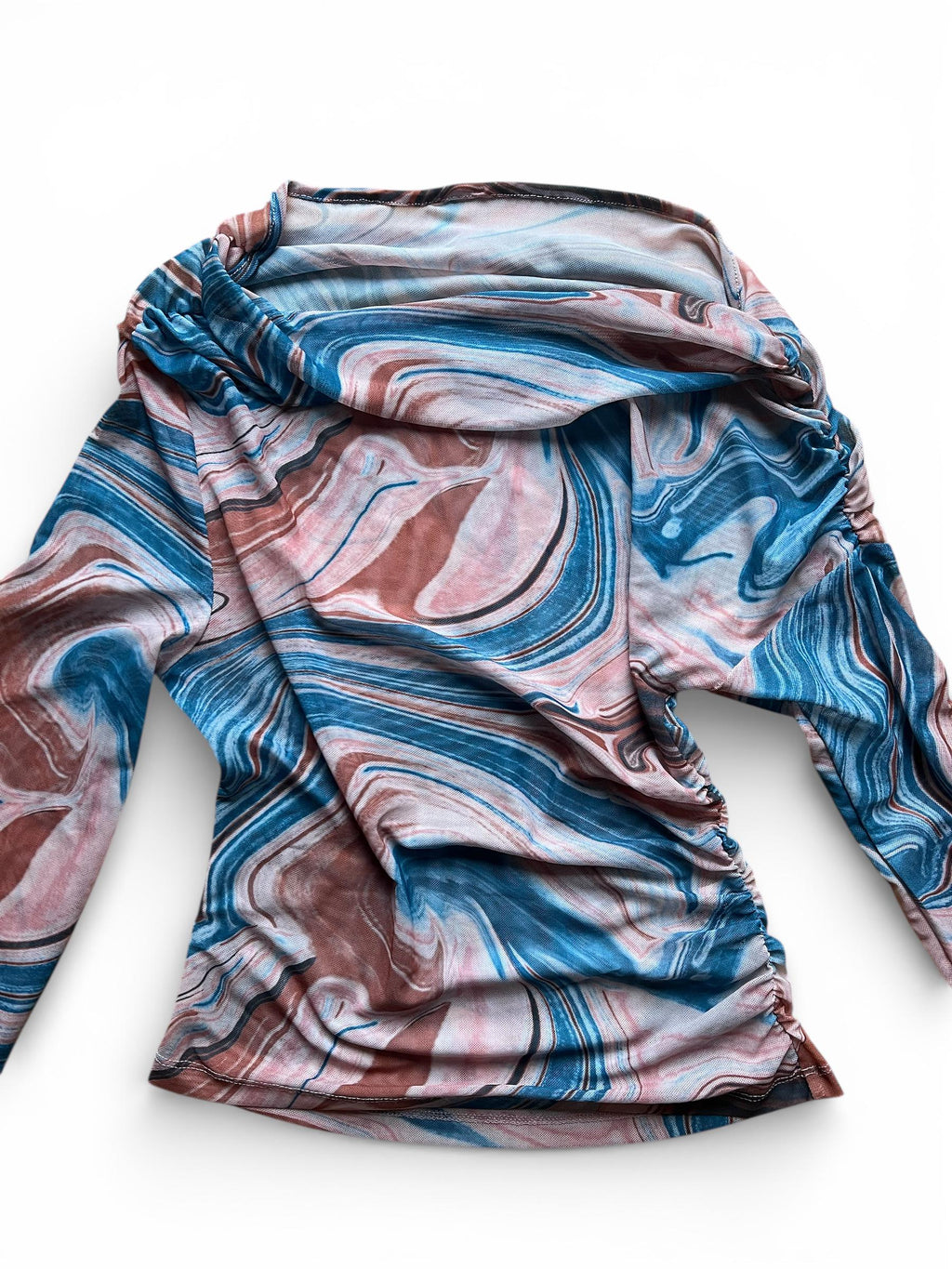 Top mesh stampa marmorizzata, top monospalla trasparente stile Y2K