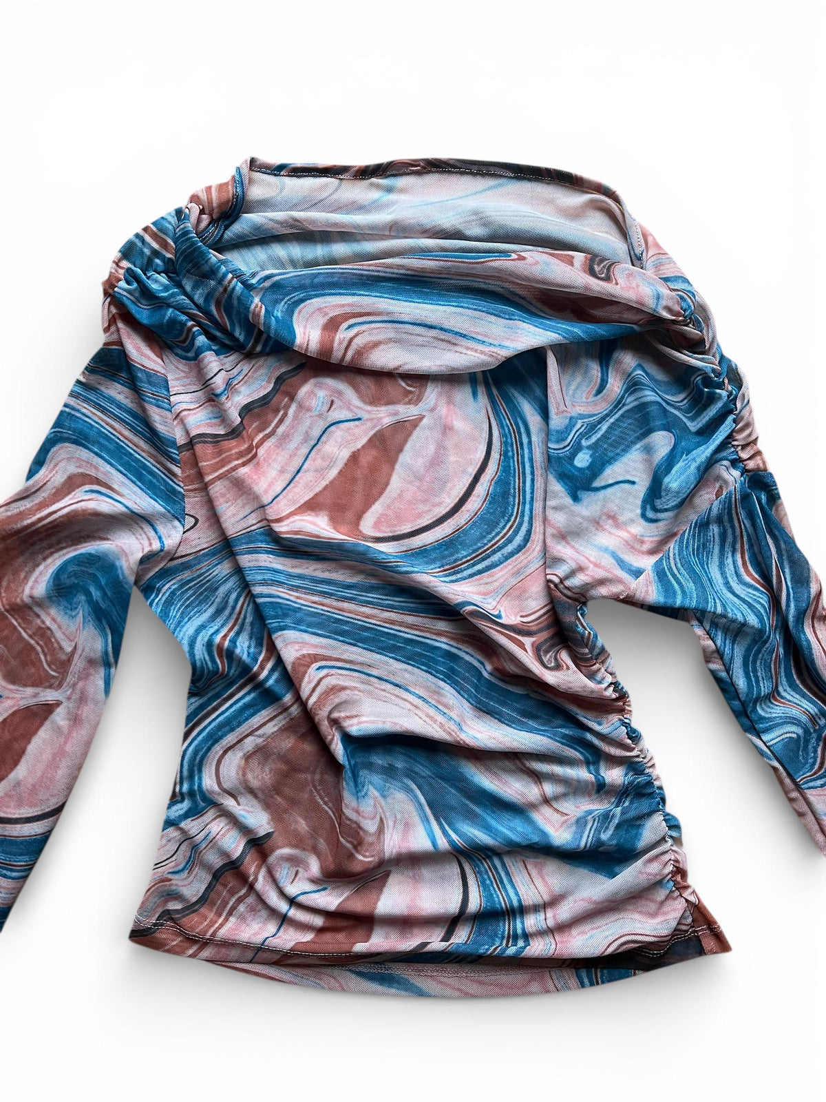 Top mesh stampa marmorizzata, top monospalla trasparente stile Y2K