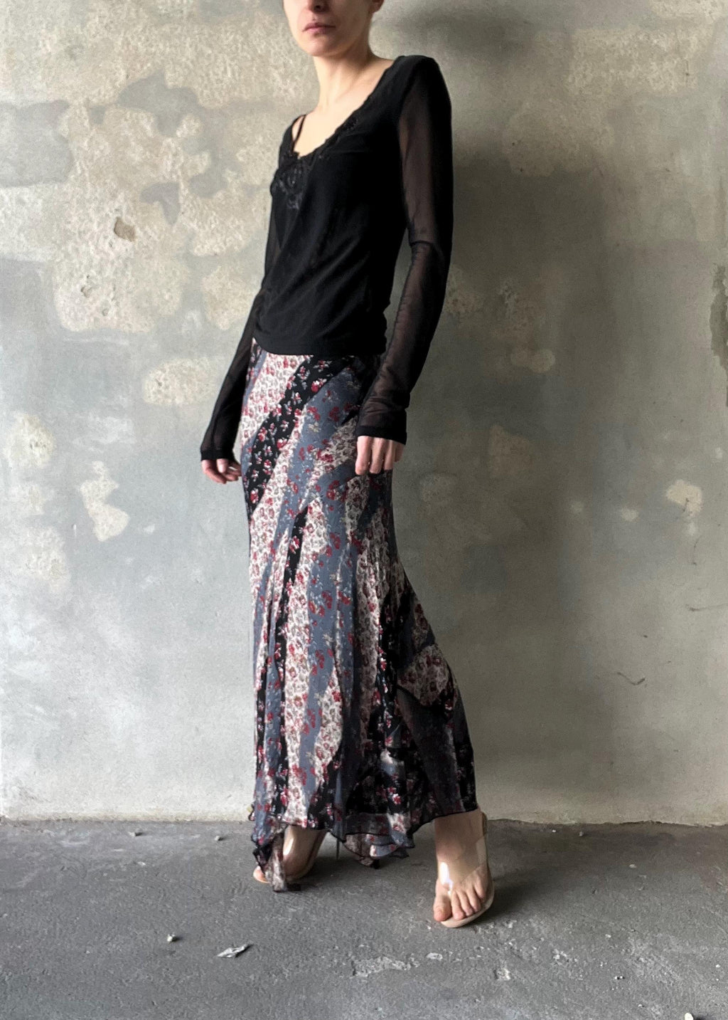 Top mesh nero con strass, maglia trasparente elegante stile Y2K