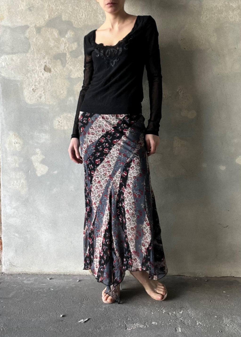 Gonna lunga floreale vintage, gonna fluida stile boho anni 2000