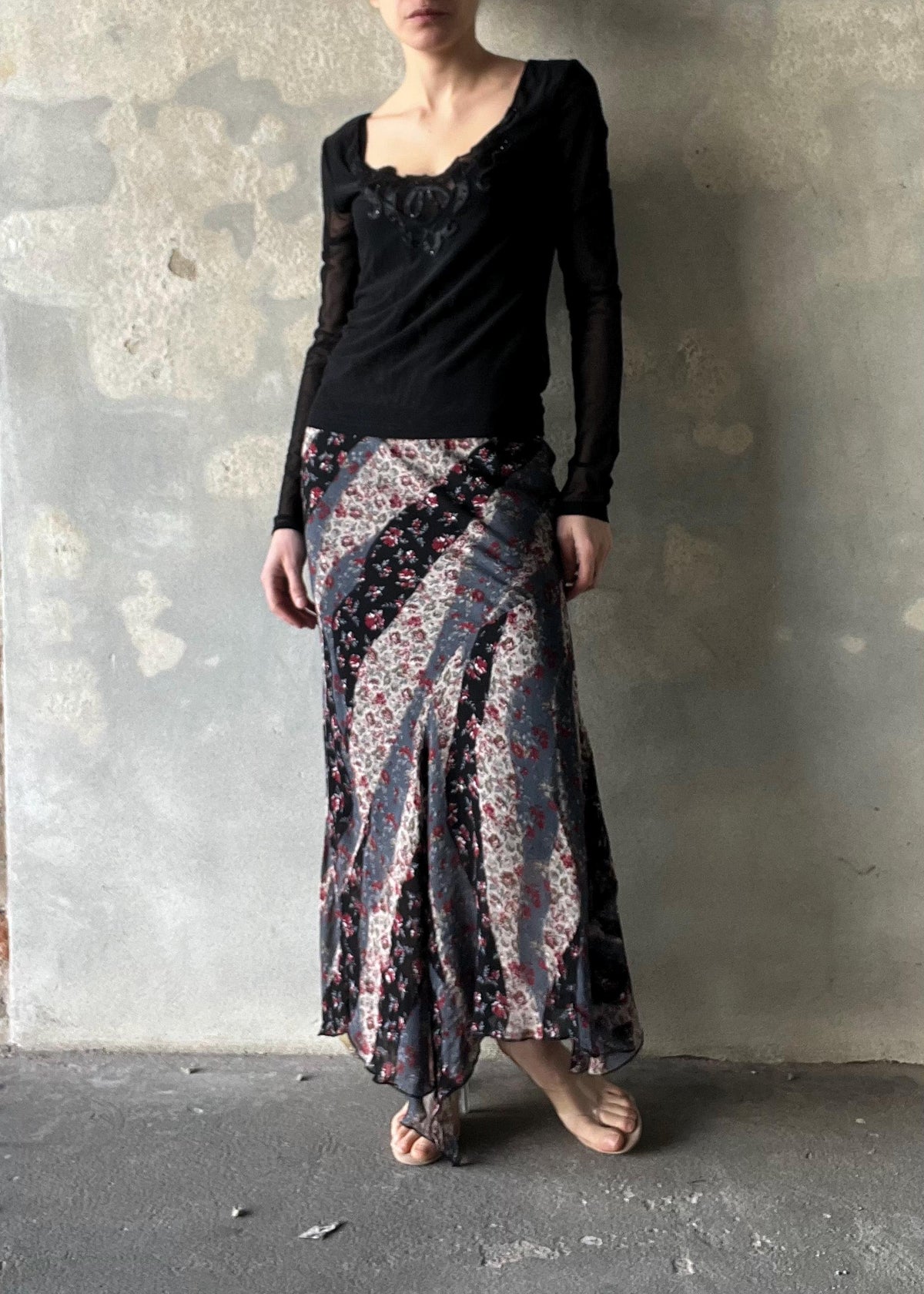 Gonna lunga floreale vintage, gonna fluida stile boho anni 2000