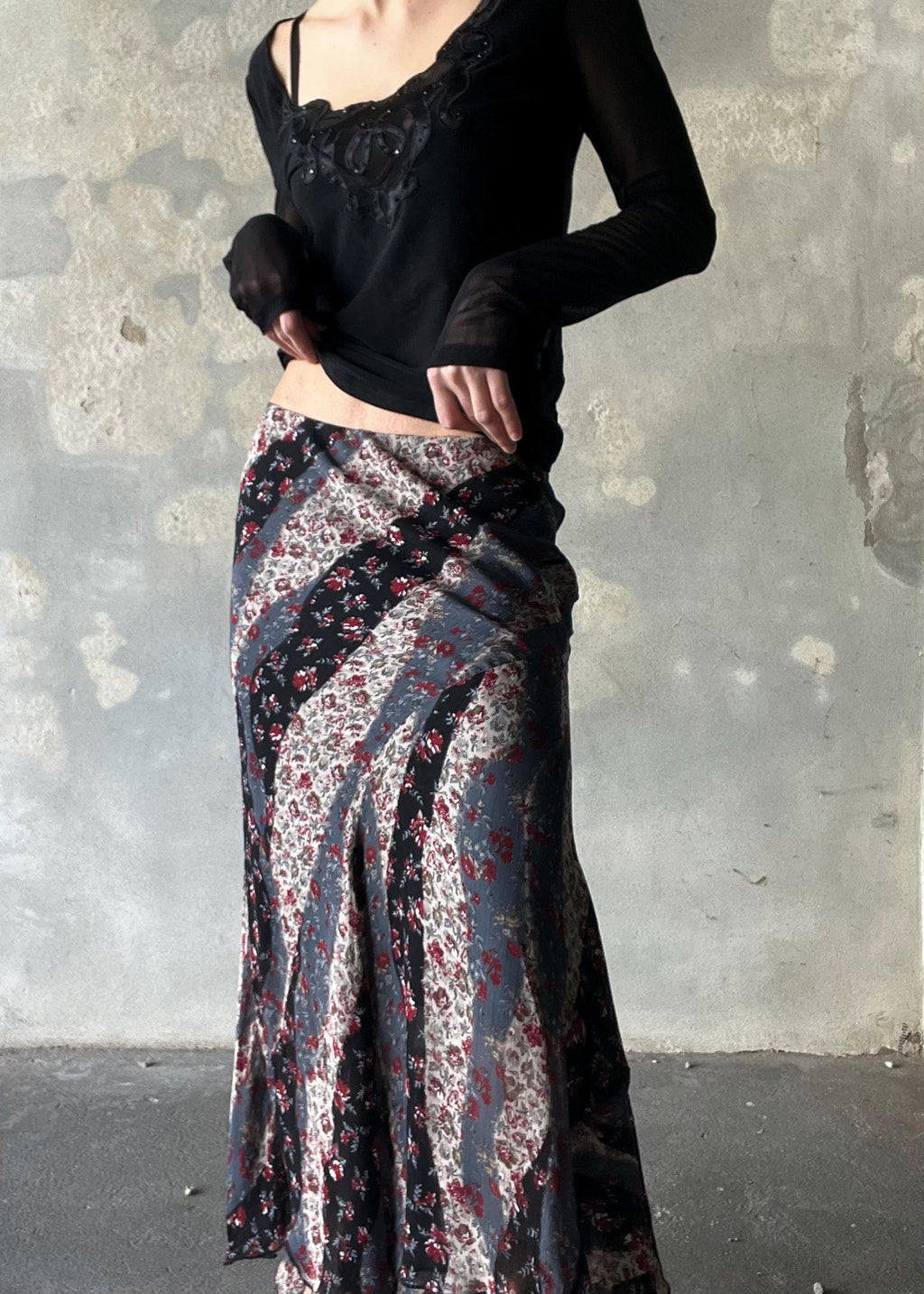 Gonna lunga floreale vintage, gonna fluida stile boho anni 2000