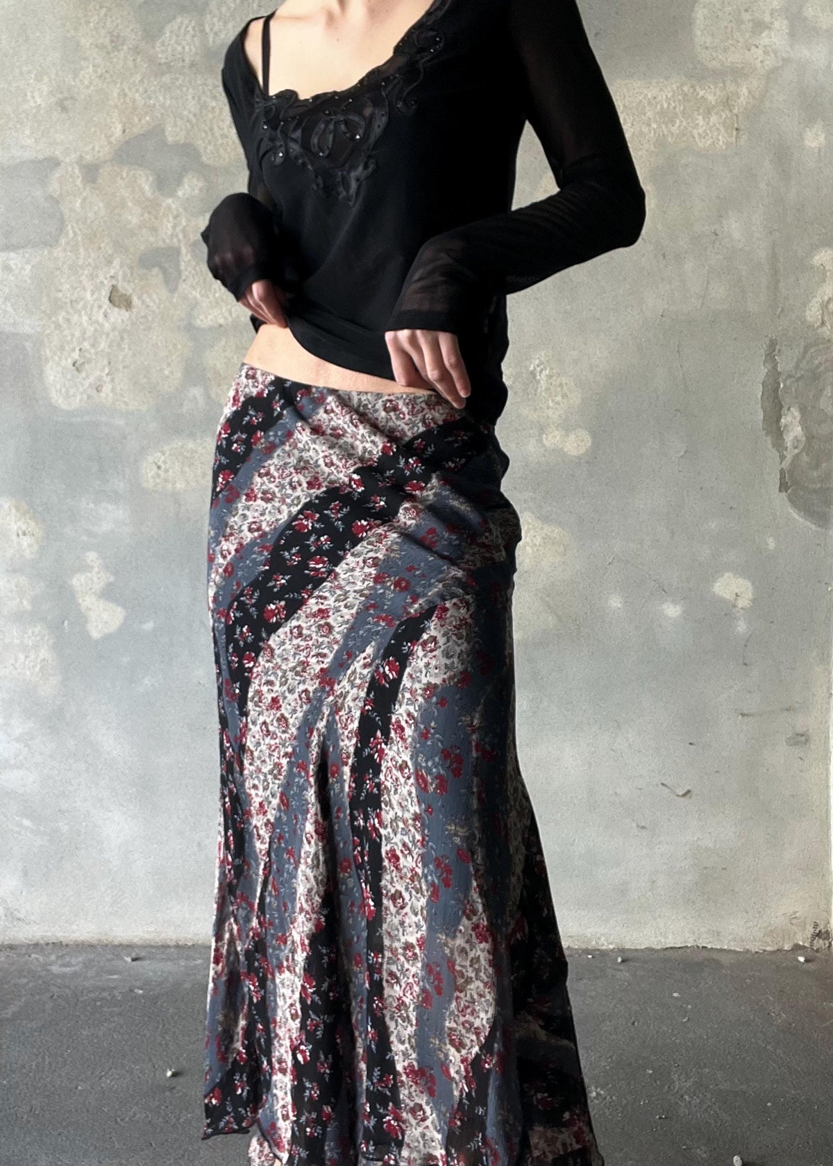 Gonna lunga floreale vintage, gonna fluida stile boho anni 2000