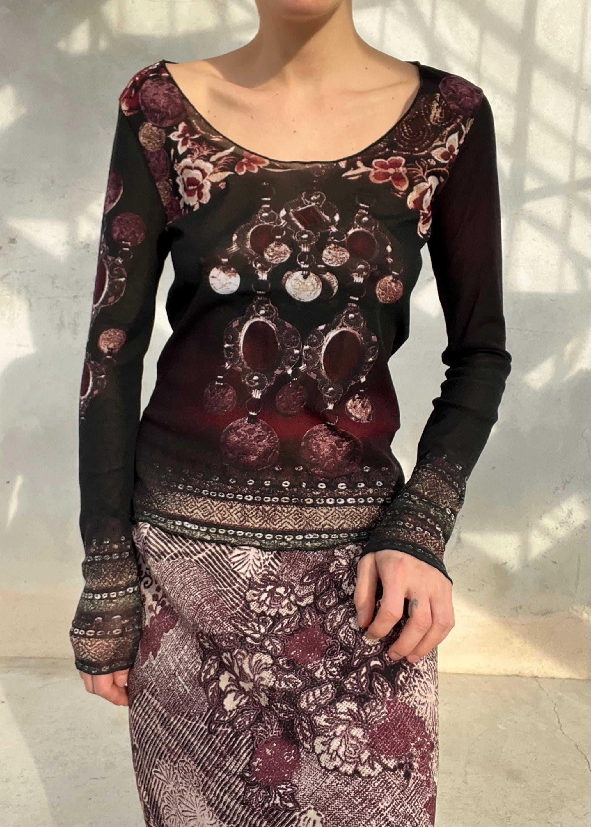 Top mesh trasparente stampato stile gothic Y2K