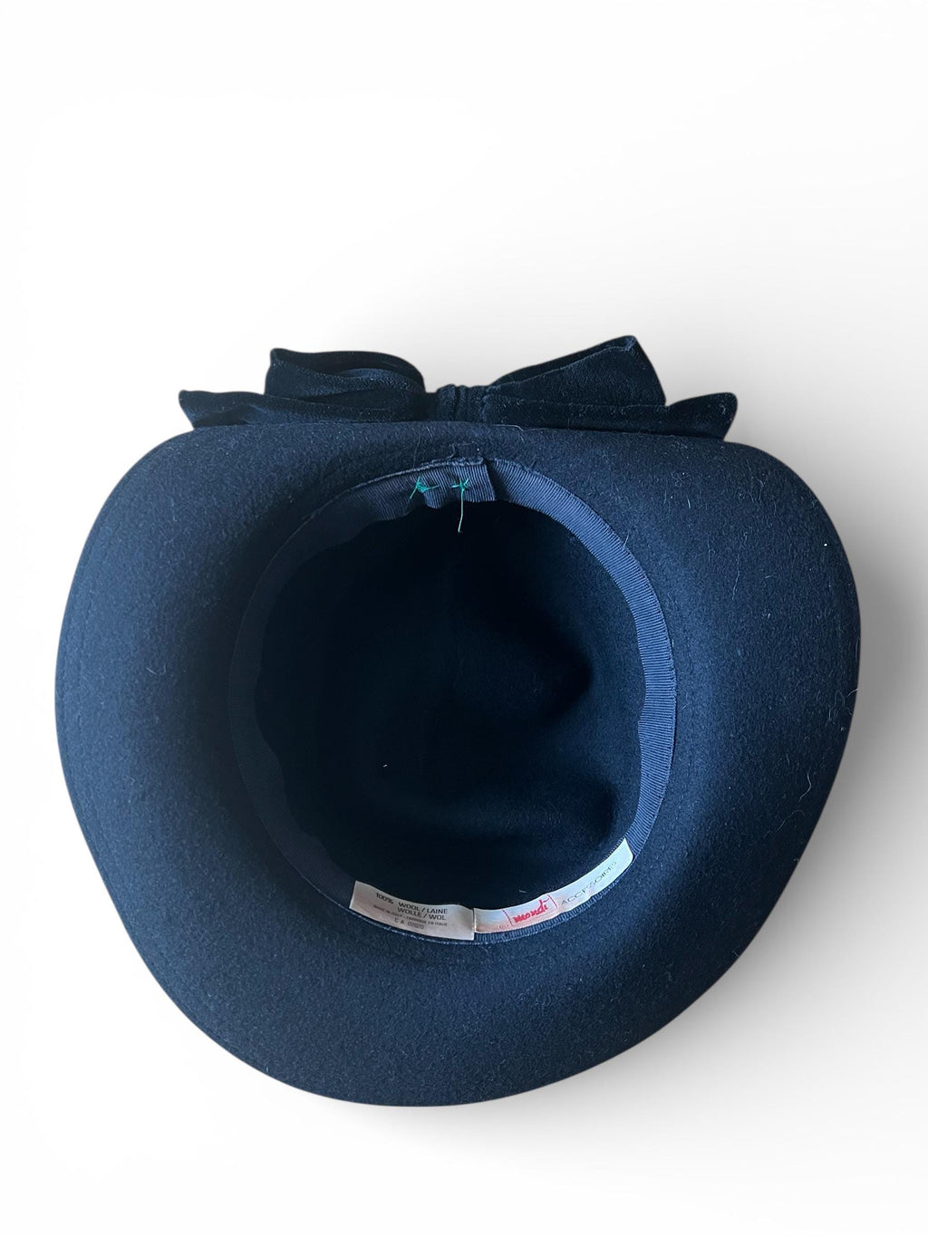 Cappello Vintage in Lana Nero con Fiocco