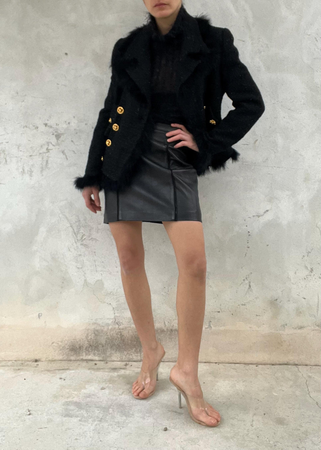 Gonna Mini Vintage in Vera Pelle Nera