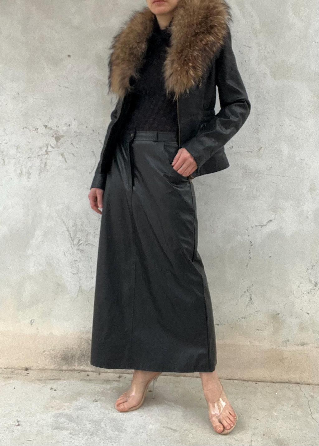 Gonna Lunga Vintage in Eco Pelle Nera