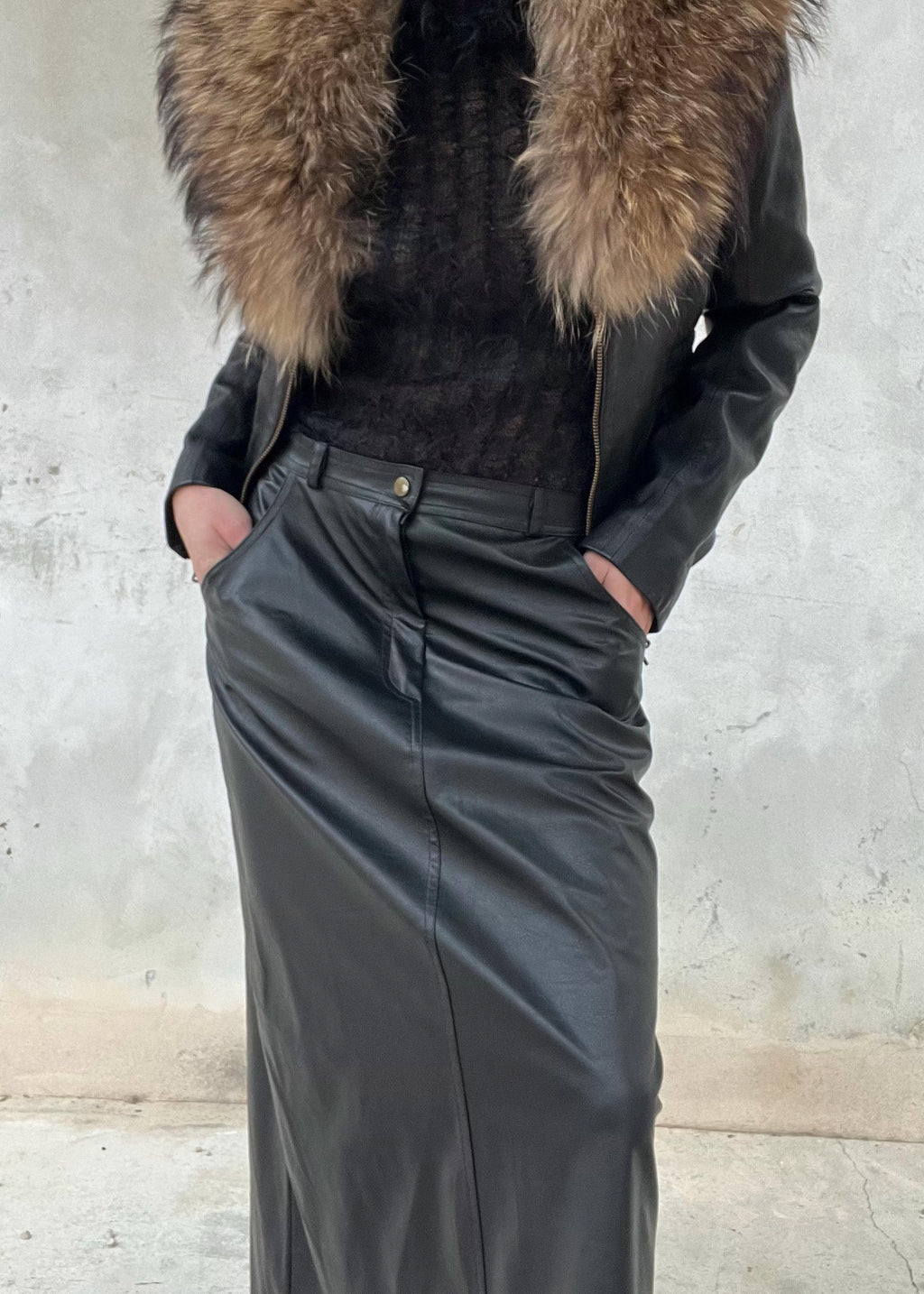 Gonna Lunga Vintage in Eco Pelle Nera